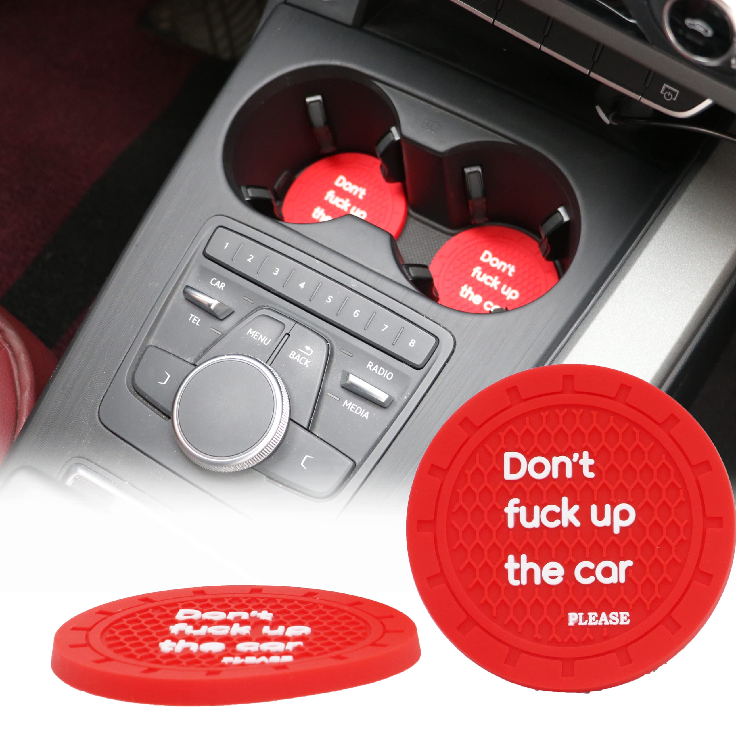SHENGYAWAUTOCar Interior Accessories Cup Holder,Anti Slip Cup Mat Insert for All Brands of Cars 2 Packs,2.75 inch Red Word