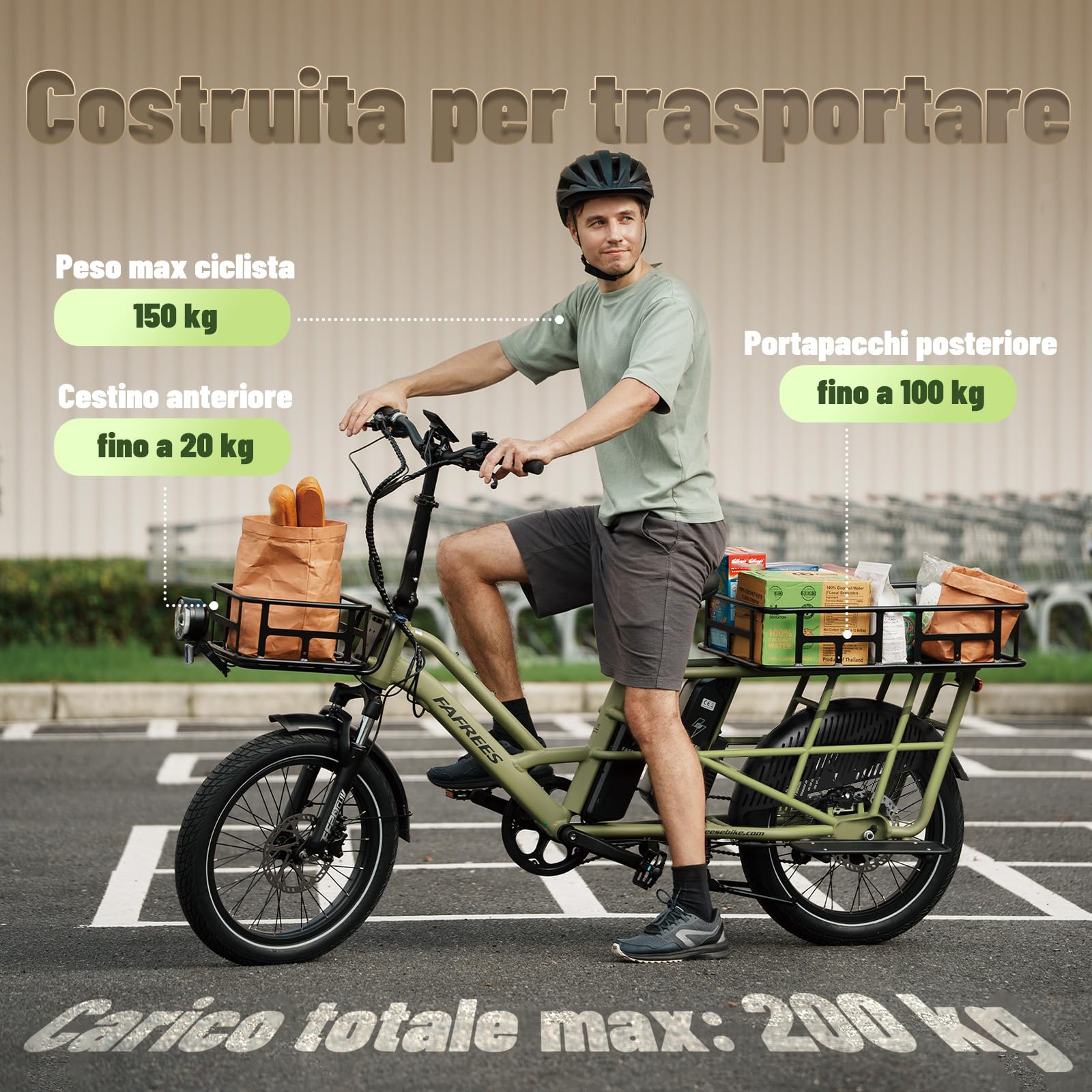 Fafrees FF20 CUV Bici Elettrica Cargo con Sensore di Coppia, Doppia Batteria 48V24Ah, Autonomia Fino a 140km, E-Bike Familiare con Cesto Posteriore Carico 200kg, Freni Idraulici, 20x3.0 Fat Tire