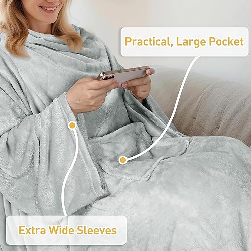 Miniatura 5 de Catalonia Manta de vellón para llevar puesta, con mangas y compartimientos para los pies, para mujeres y hombres, manta de microfelpa cómoda y