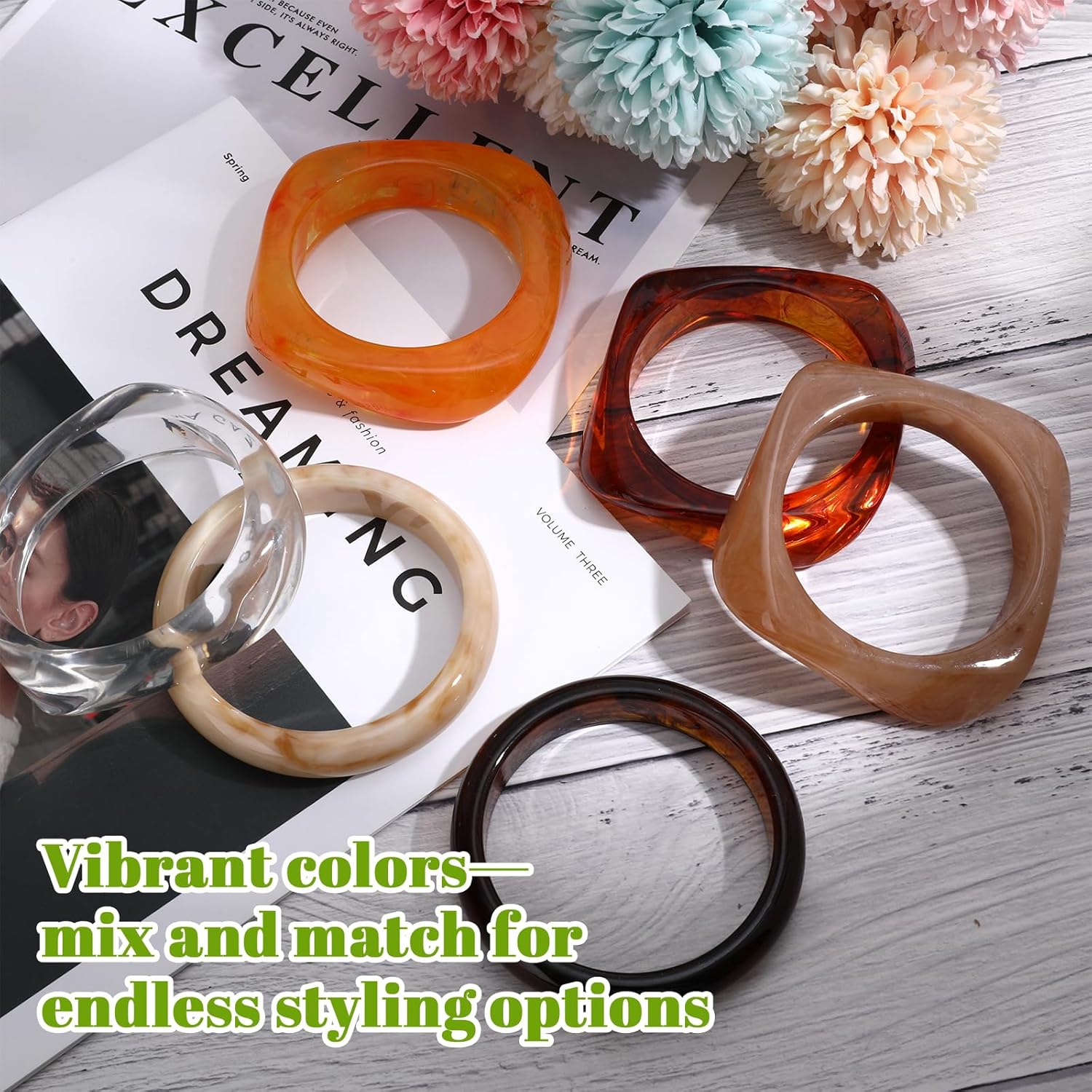 6 Pcs Acrylic Chunky Bangles Bracelets for Women,Vintage Punk Acrylic Resin Bangles,Wide Geometric Irregular Wristbands Chunky Bracelets for Women - Image 4