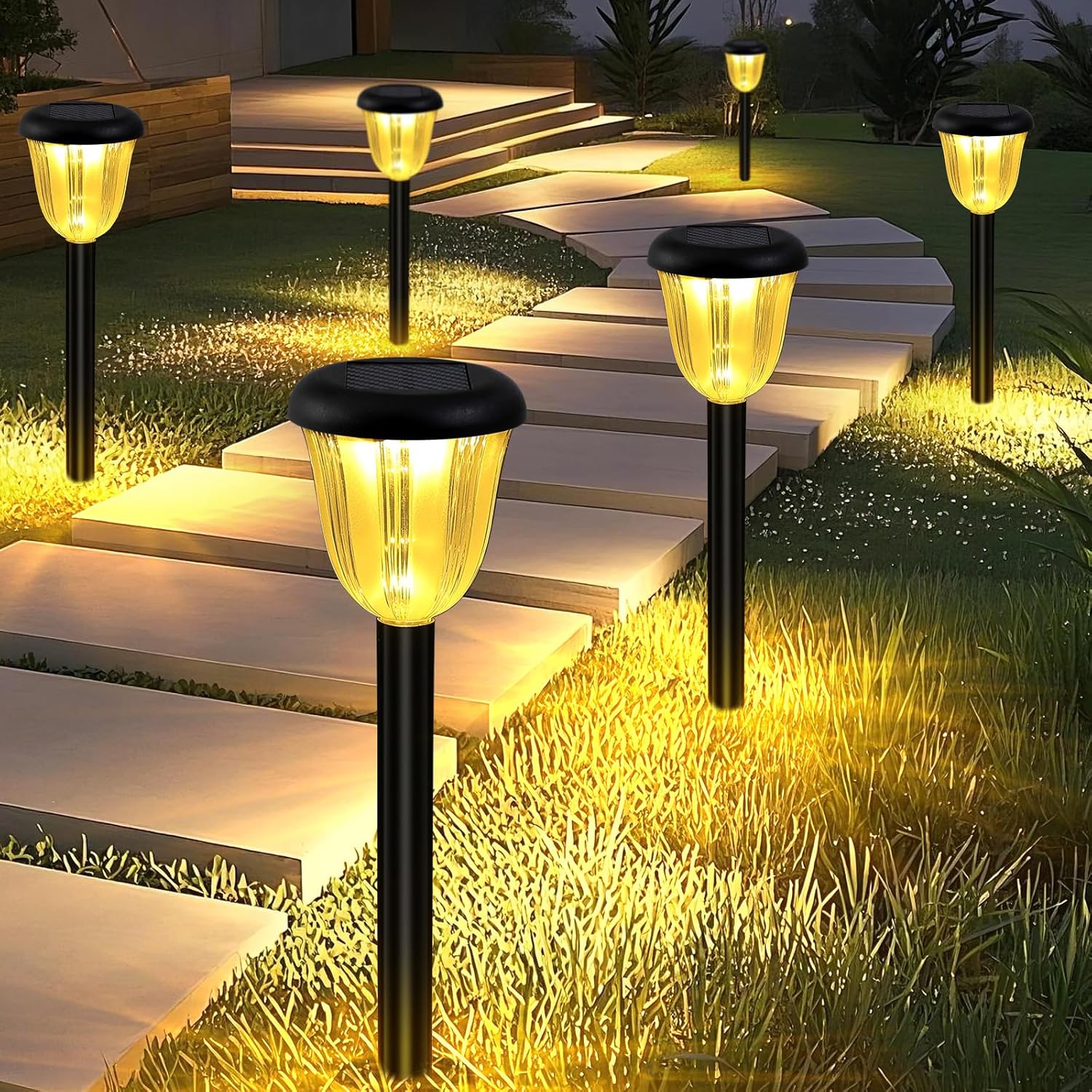 Waterproof Solar Pathway Lights Outdoor - 8 Pack Landscape Light Solar Powered 2 Lighting Modes RGBW, Auto On/Off Garden Lights for Outside, Yard, Patio Walkway Driveway