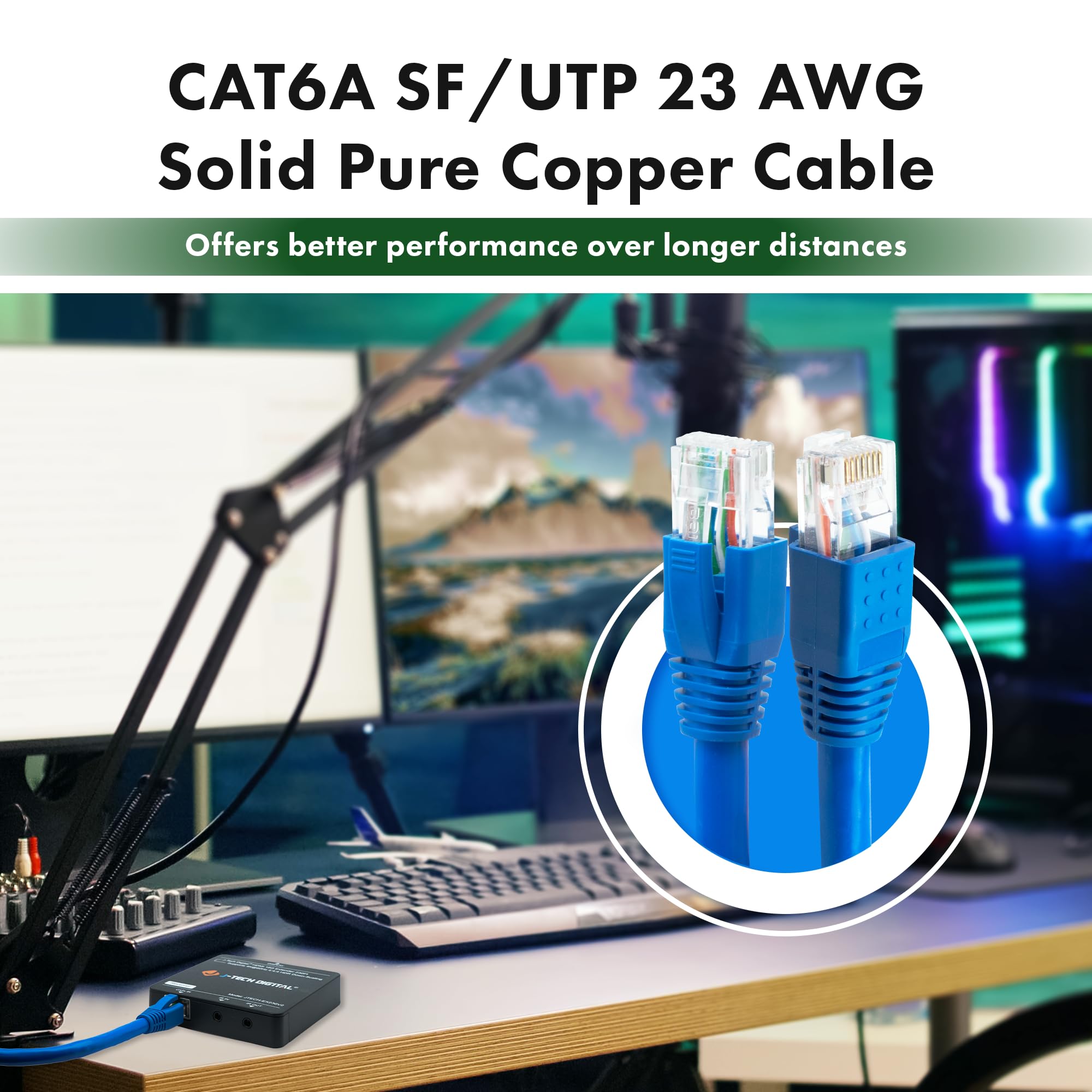 J-Tech Digital JTECH-CAT6ASF-300 - Cavo Ethernet Cat 6A, 90 m, ad alta velocità, SF/UTP, in rame puro, 23 AWG, RJ45, per router, modem, trasmissione audio/video