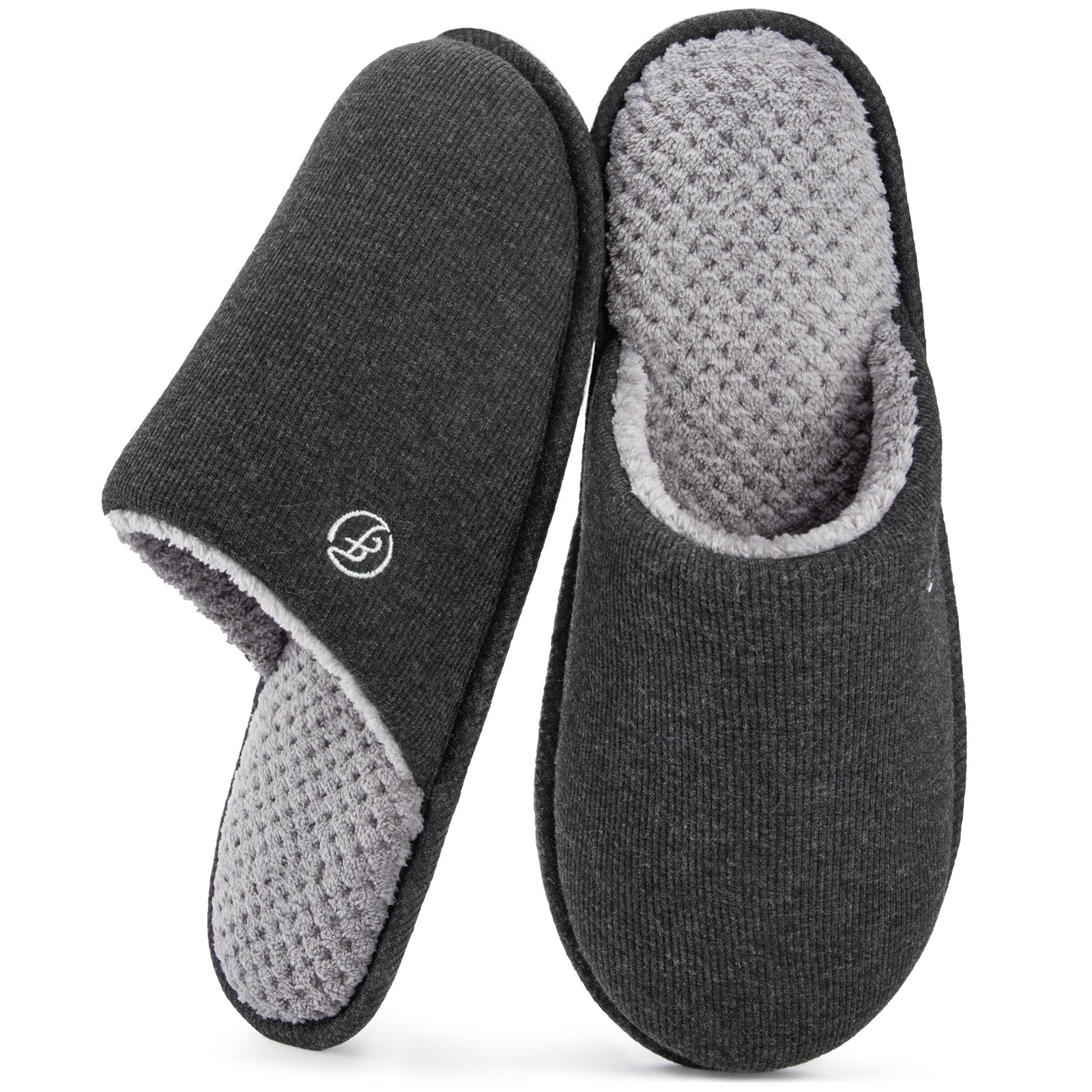 EverFoams Men's Cotton Knit Slippers Lightweight Memory Foam Indoor House Shoes with Anti-Skid Sole (8-9 UK, Lead Grey)