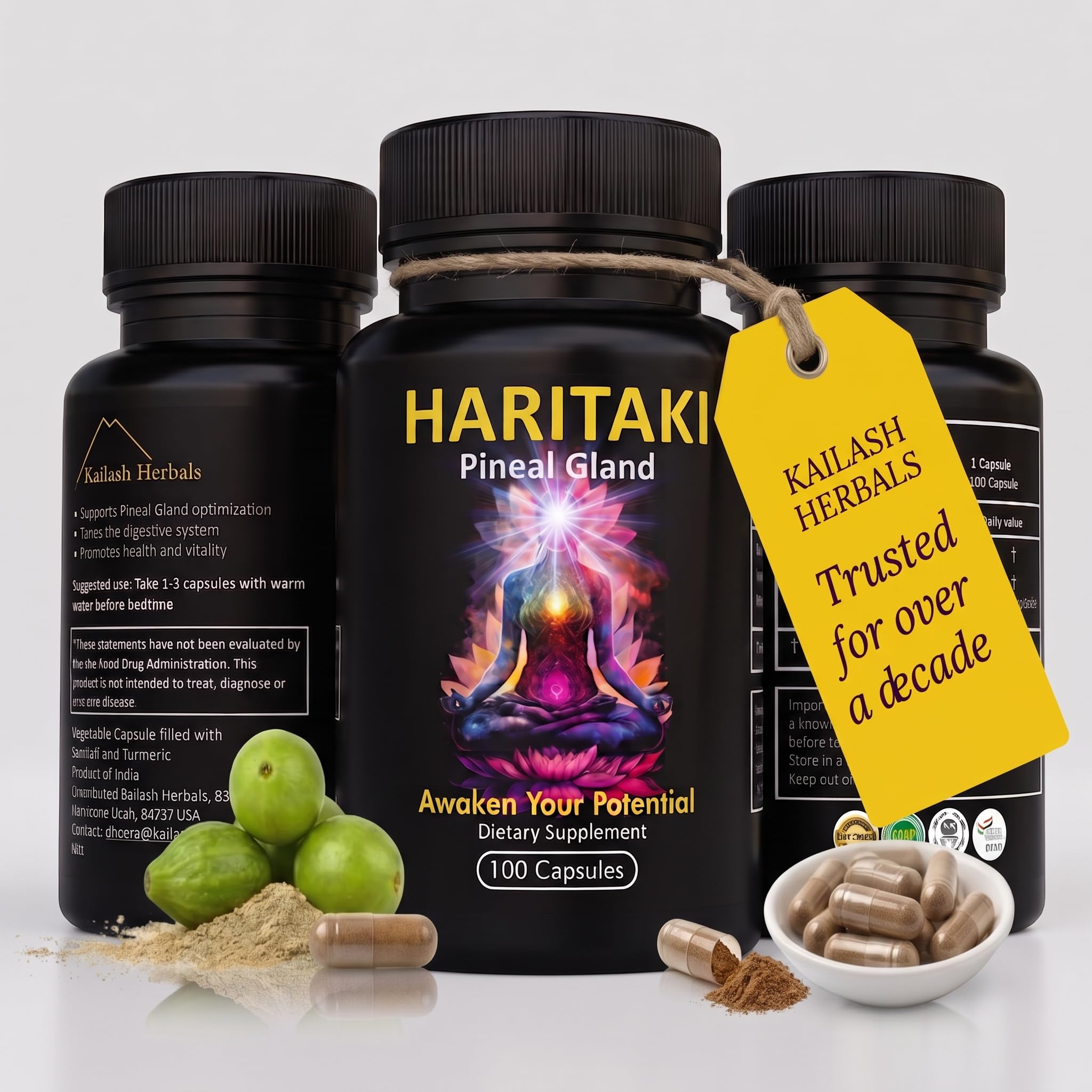 Kailash Herbals Haritaki Pineal Gland Activation Supplement, 100 Vegan Capsules