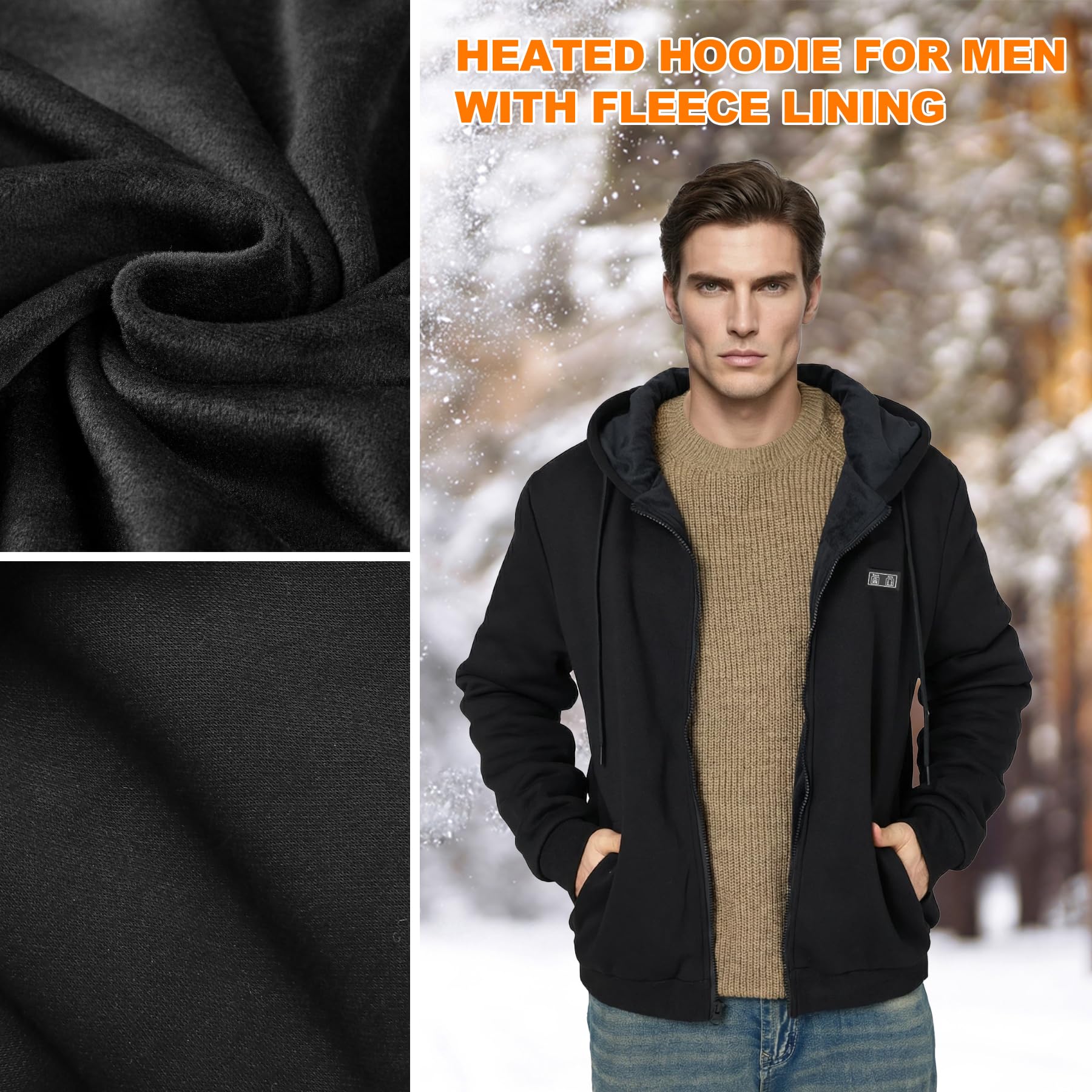 Felpa con Cappuccio riscaldata da Uomo con Fodera in Pile Giacca Invernale con Cappuccio Felpa con Cappuccio e Zip