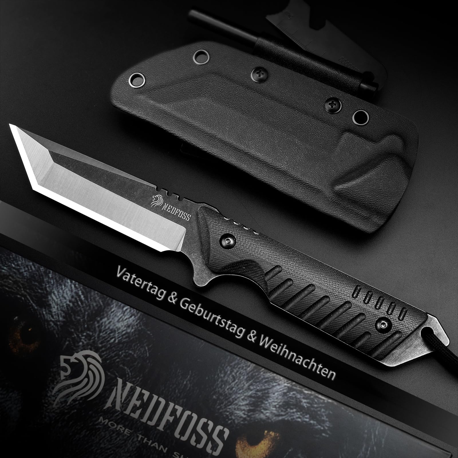 NedFoss DRAGON cuchillo supervivencia, cuchillo bushcraft,cuchillo de caza,cuchillo camping,Hoja fija afilada para exteriores, full tang, acampada supervivencia