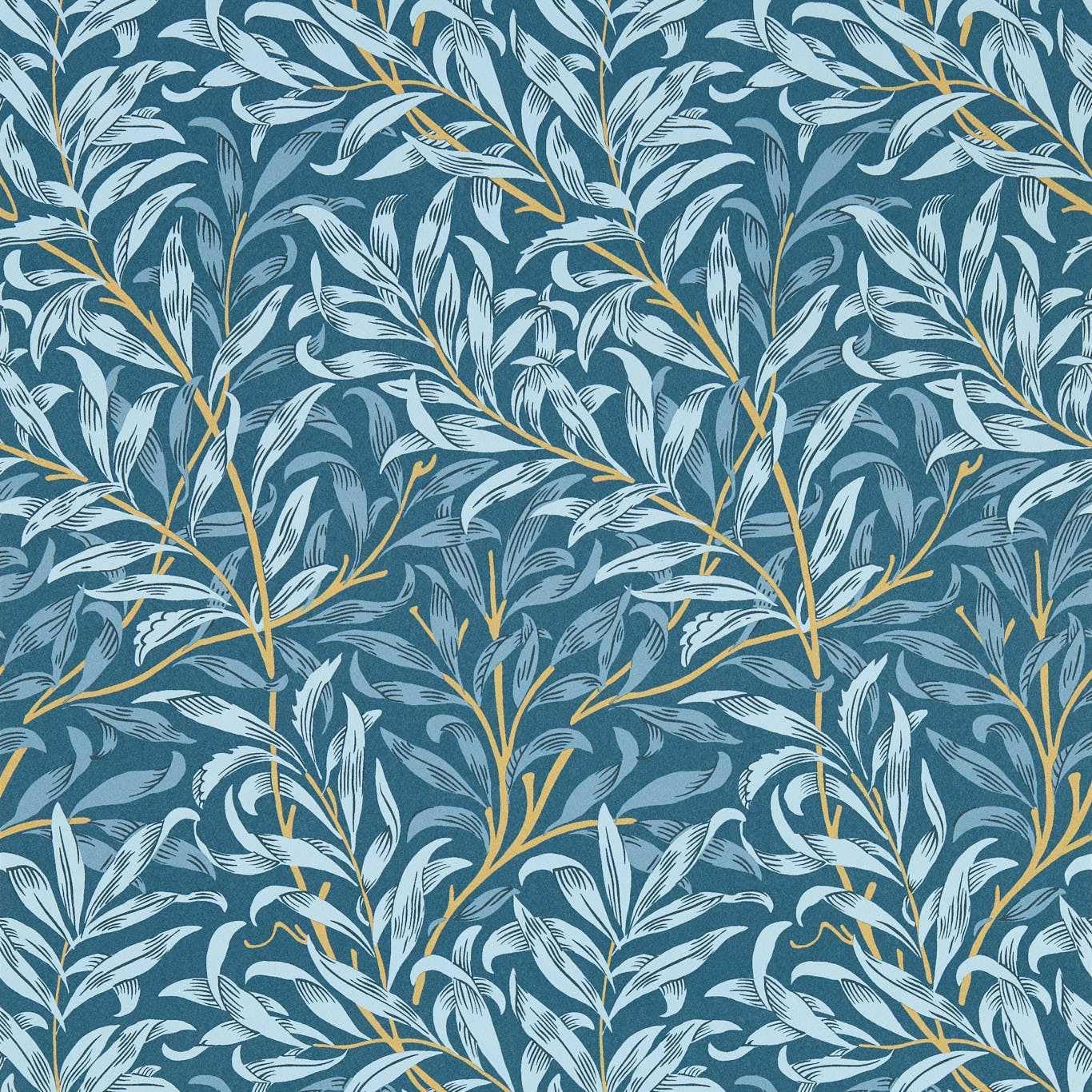 Yöl Denim Willow Boughs Navy Blue Wallpaper - Leaves Botanical Modern Contemporary - Paste The Wall Non-Woven