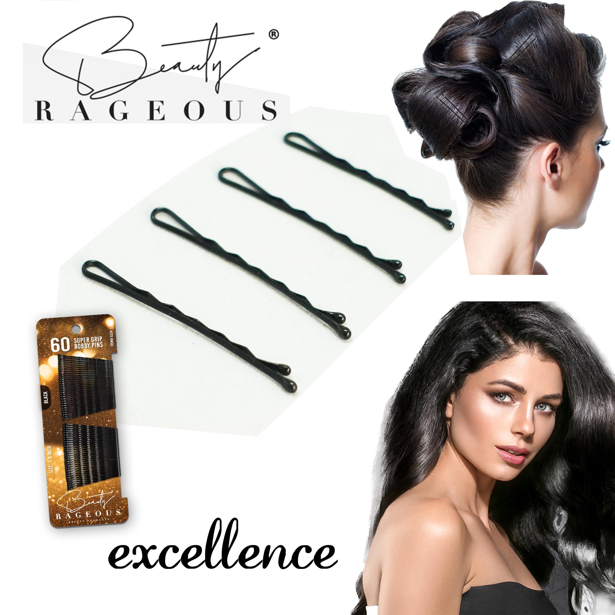 Super Grip - Horquillas para mujer, 1.9 pulgadas, fáciles, seguros, para todo tipo de cabello, práctica lata reutilizable (negro, 60 unidades aproximadamente)