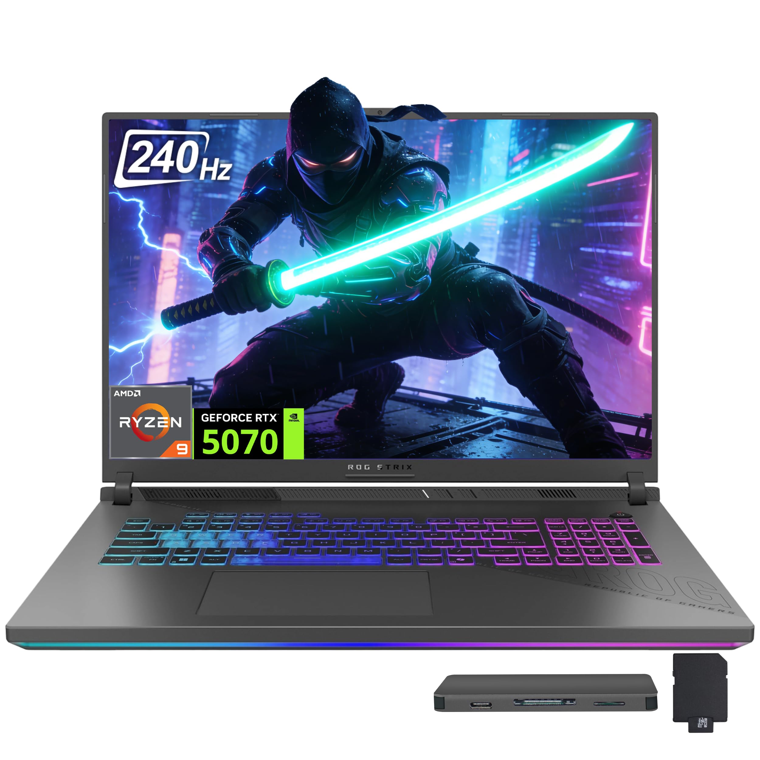 ASUS ROG Strix G18 Gaming Laptop, NVIDIA GeForce RTX 5070, AMD Ryzen 9 7940HX, 32GB RAM, 2TB Storage(1TB SSD+1TB Docking Station), 18" 2.5K 240Hz Display, Backlit Keyboard, Win 11 Pro, Gray