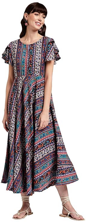 OOMPH! Dress for Women Stylish | One Piece for Women Long | Trendy Long One Piece Summer Outfit | Lightweight Flared Maxi Dress for Casual & Holiday Wear – Multicolour