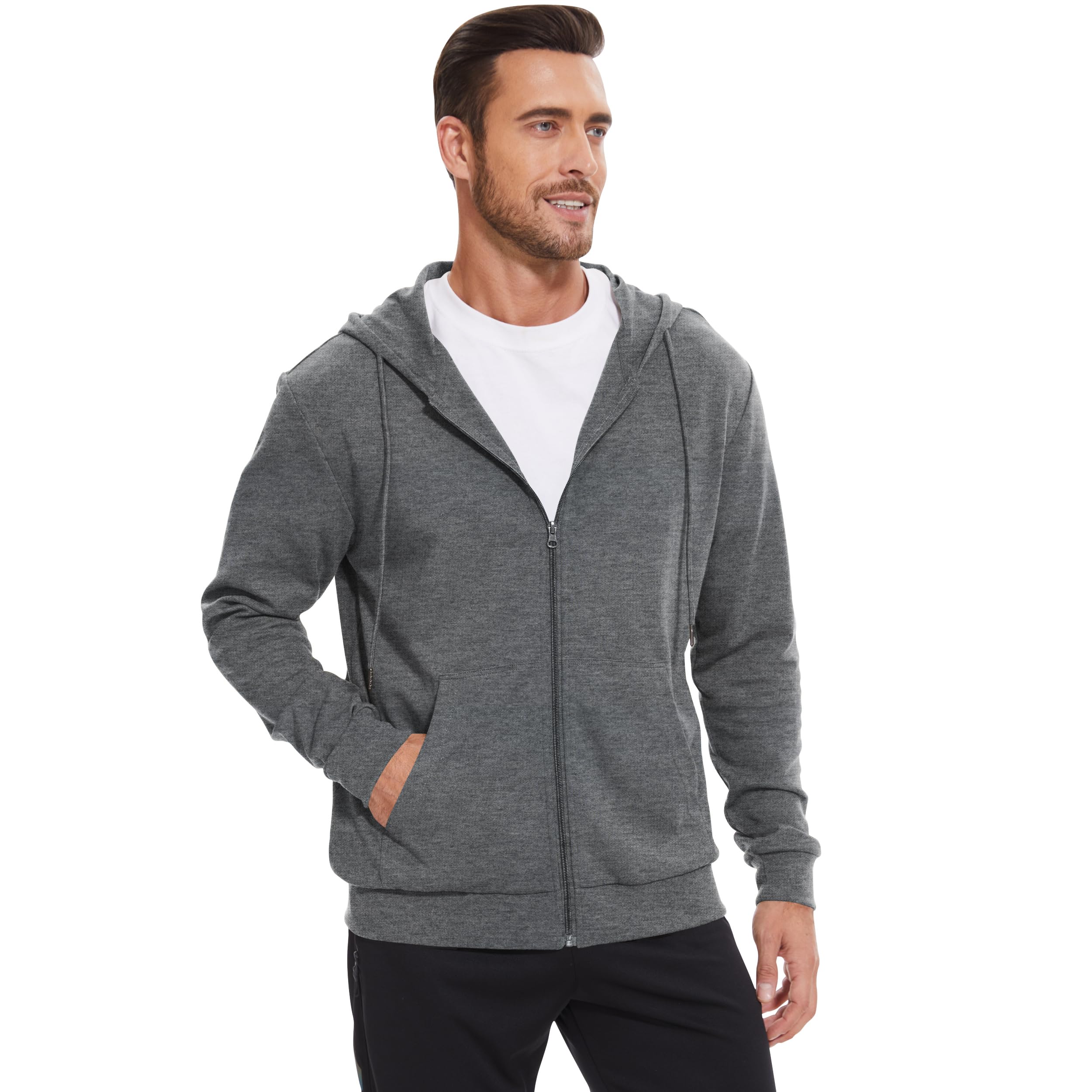LETAOTAO Lightweight Hoodie Men Zip Up Hooded Sweatshirt Thin Slim Fit Jacket Available in Regular & Tall Sizes