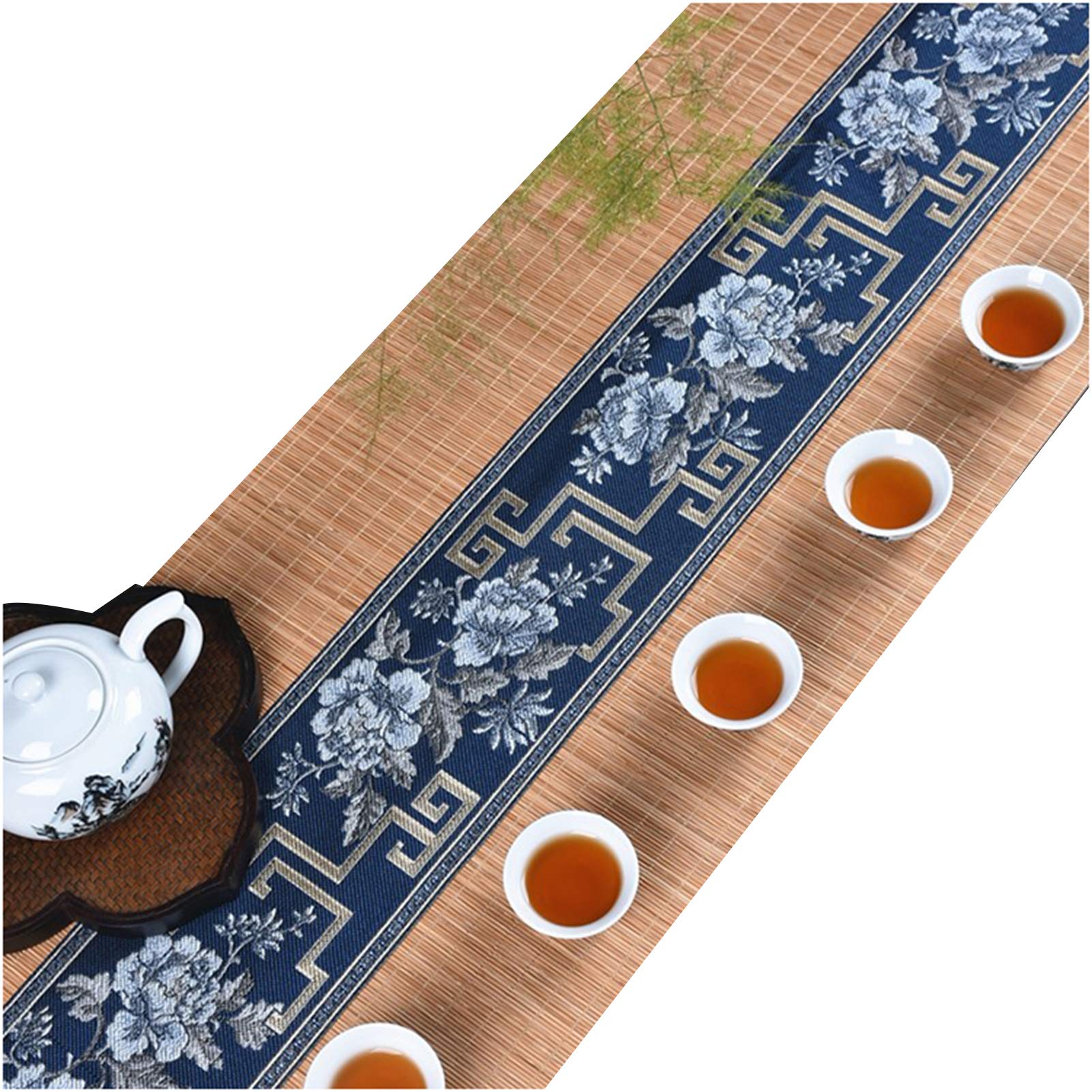 Chemin De Table Japonais en Soie De Bambou, Napperons Tissés à La Main en Tissu, Table Basse De Salon De Thé Napperons Antidérapants, Bleu Marine(Size: 30×300cm)