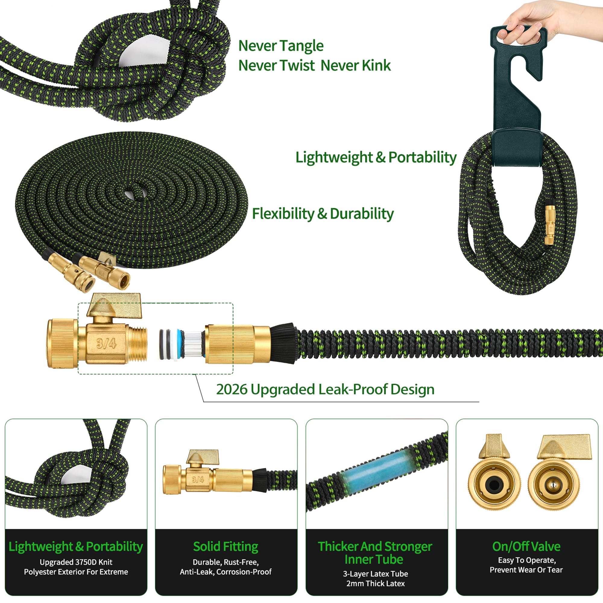 Expanding Garden Hose 100 ft - Expandable Garden Hose Leak-Proof with 4 -Layer Latex Core - 2026 Version/New Patented,Lightweight, Durable, No-Kink Flexible Retractable Water Hose — view 4