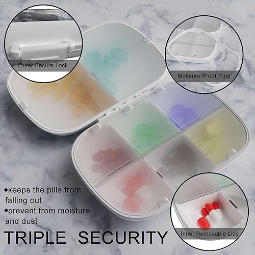 Miniatura 5 de Pastillero de viaje con 8 compartimentos, portátil, pastillero diario para guardar vitaminas, suplementos, aceite de pescado, 1 paquete (mármol