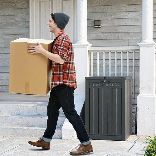 Miniatura 7 de Caja de entrega de resina de 48 galones, resistente al óxido y a la humedad, con cerradura, caja impermeable para porches, patios, uso en interiores