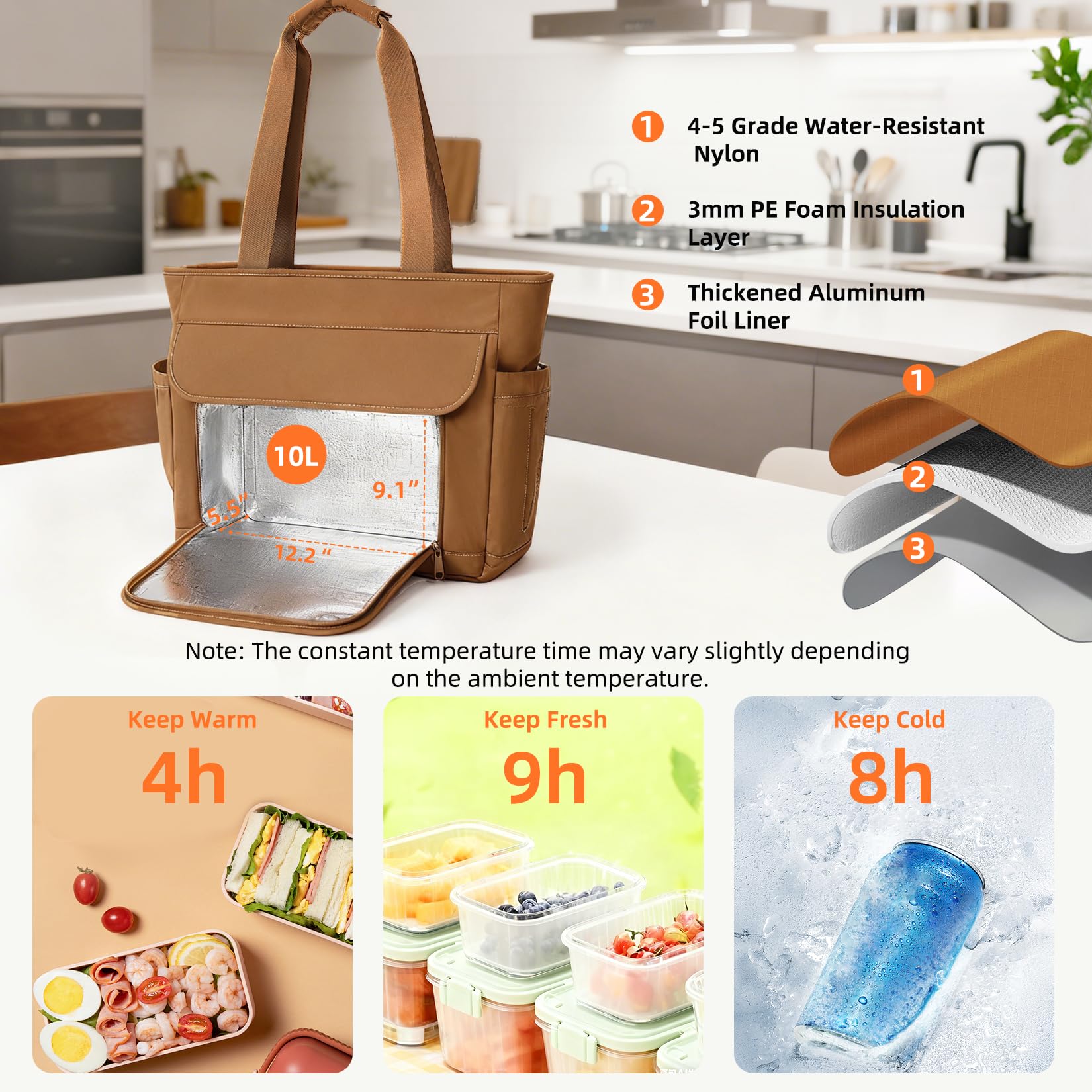 aji Arbeitstasche Damen 2-in-1 Laptoptasche 17 Zoll mit Kühllunchfach Isoliert