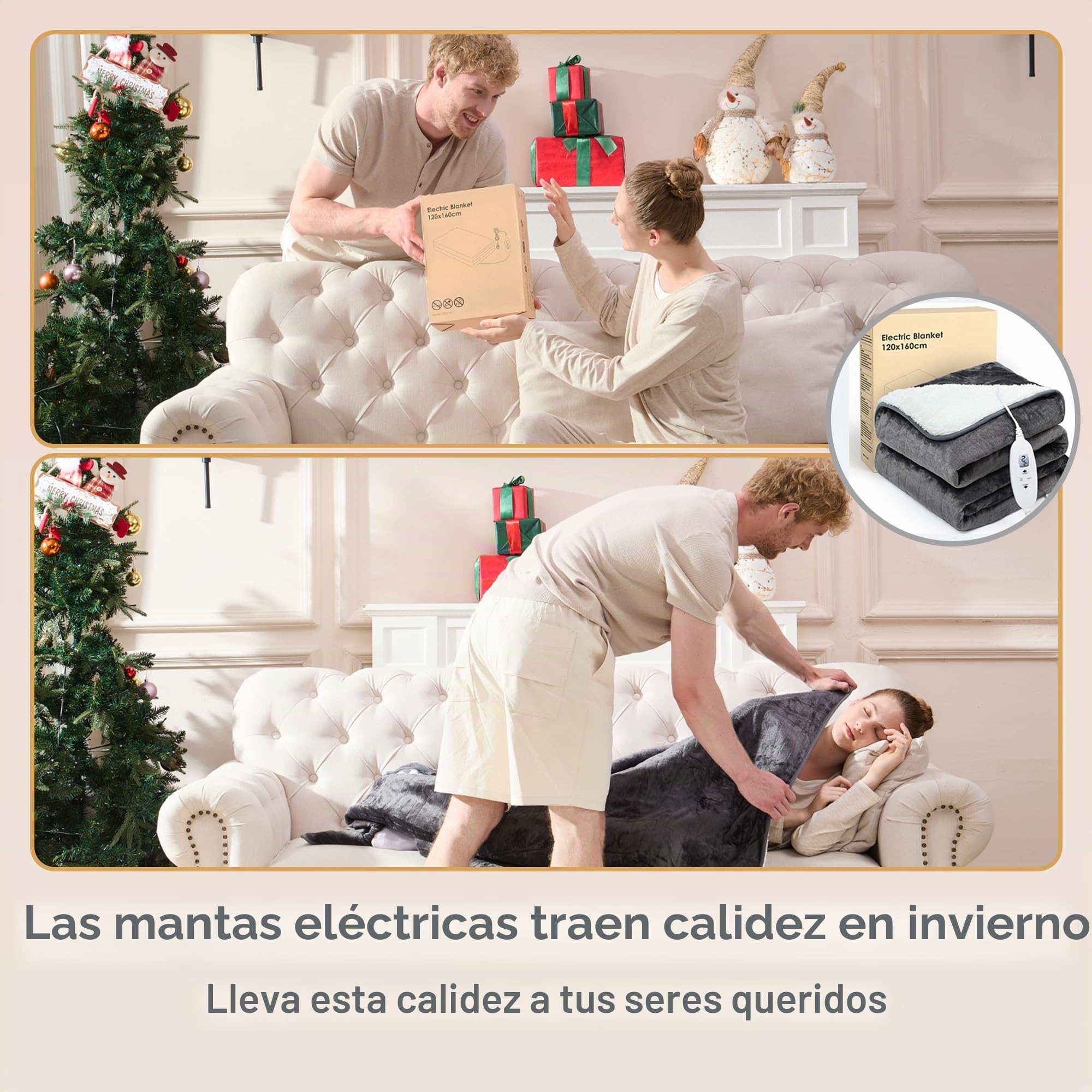Manta térmica eléctrica, manta eléctrica con 4 ajustes de calor y temporizador de apagado automático de 4 horas, pantalla LCD, manta térmica gris de franela Sherpa para sofá y cama, 160 x 120 cm