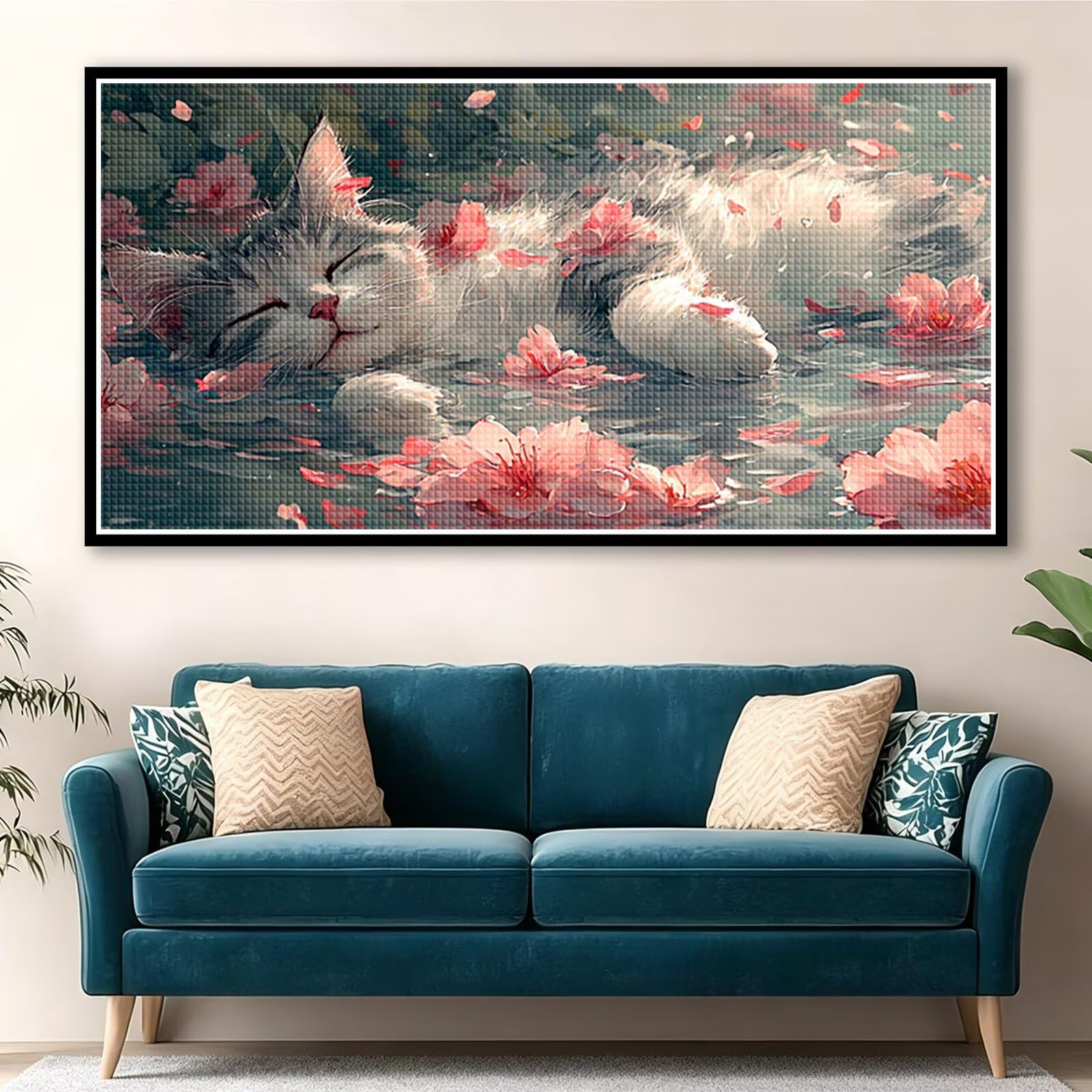 Diamond Painting Grande 160x80cm Flor Diamond Painting Adultos, DIY Gato Pintura de Diamante Manualidades Adultos, 5D Cuadrado Rhinestone Bordado Punto de Cruz Art para Home Decoration Regalo 0J-147