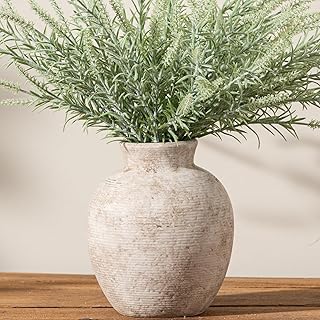 Ceramic Flower Vase Home Decor - Farmhouse Table Vases Rustic Vintage Living Room Kitchen Bedroom Decorations for House Book Shelf Office Coffee Desk Dining Fireplace (7.4" Retro)