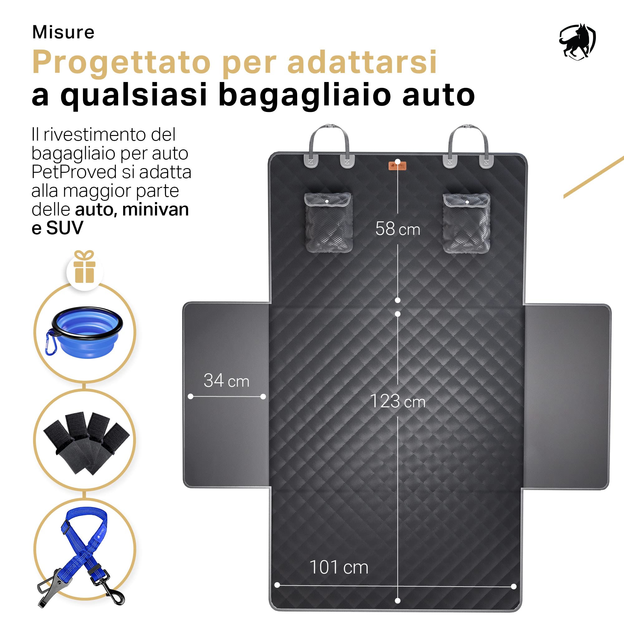 PETPROVED Telo Bagagliaio Auto per Cani Telo Macchina Cane Auto Bagagliaio Protezione Copribaule Copri Baule Auto per Cani Tappeto Bagagliaio
