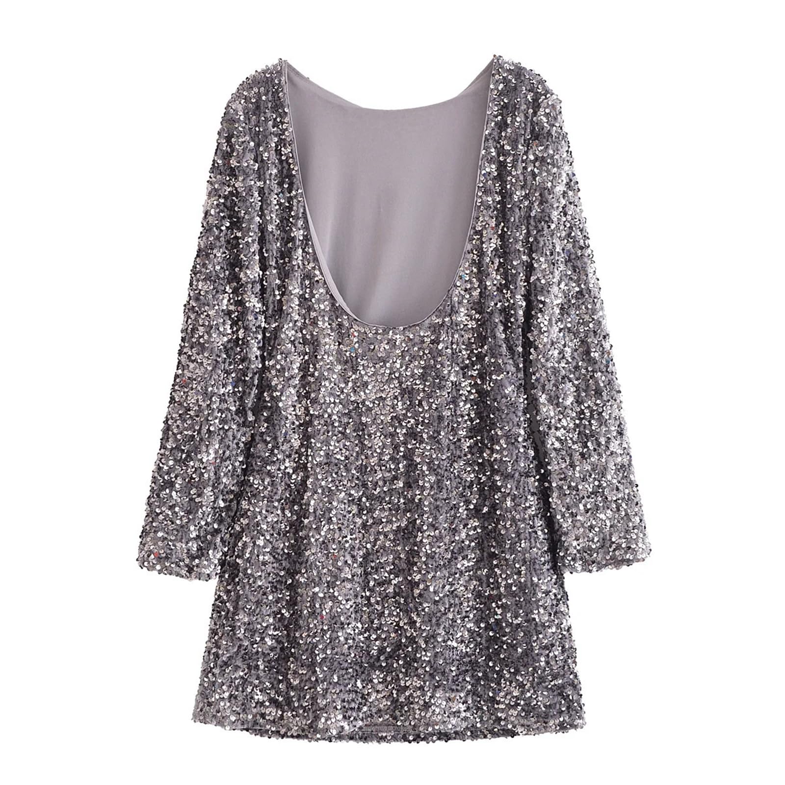 Vestido corto ajustado de lentejuelas para mujer, con cuello redondo, manga larga, para fiesta, cóctel, noche