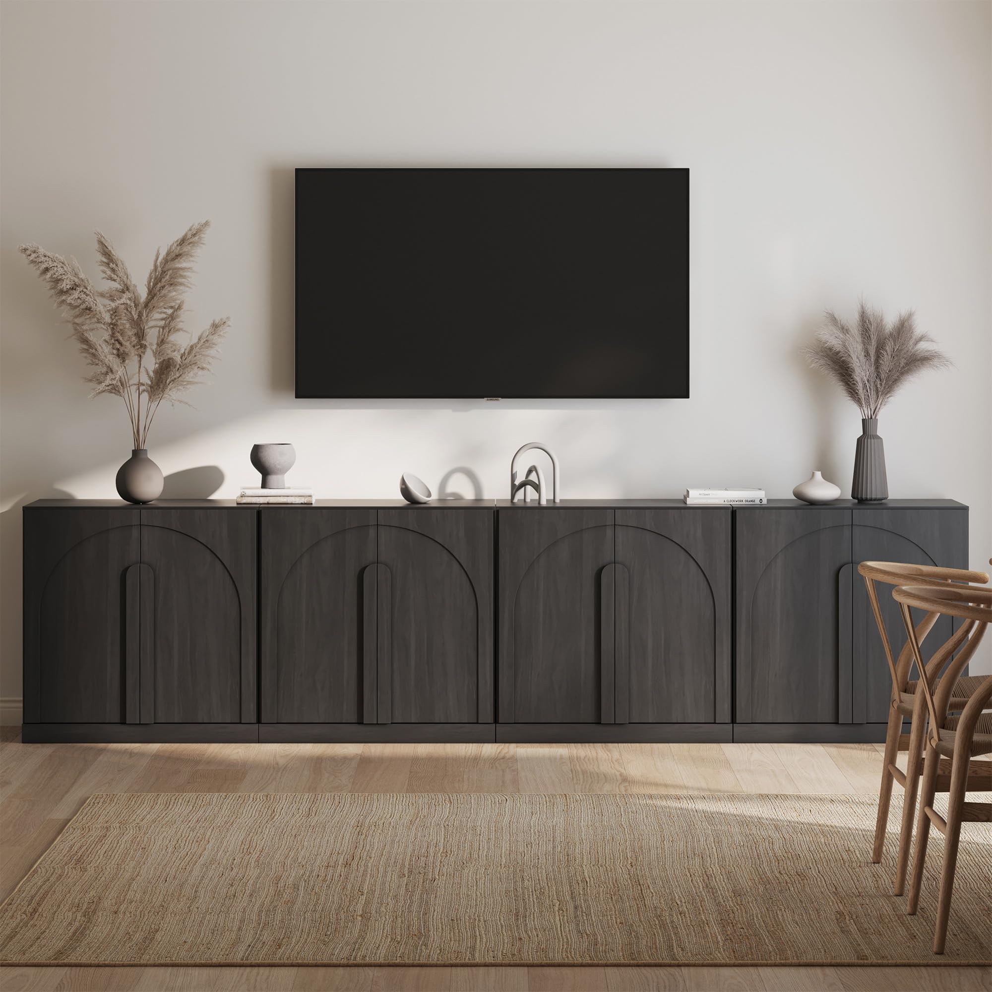BELLEZE 65 Inch Fluted Buffet Cabinet with Storage, Symmetrical Arc Accent Sideboard Large Console Table for Dining Room, Kitchen, and Living Room (Camel) — view 24
