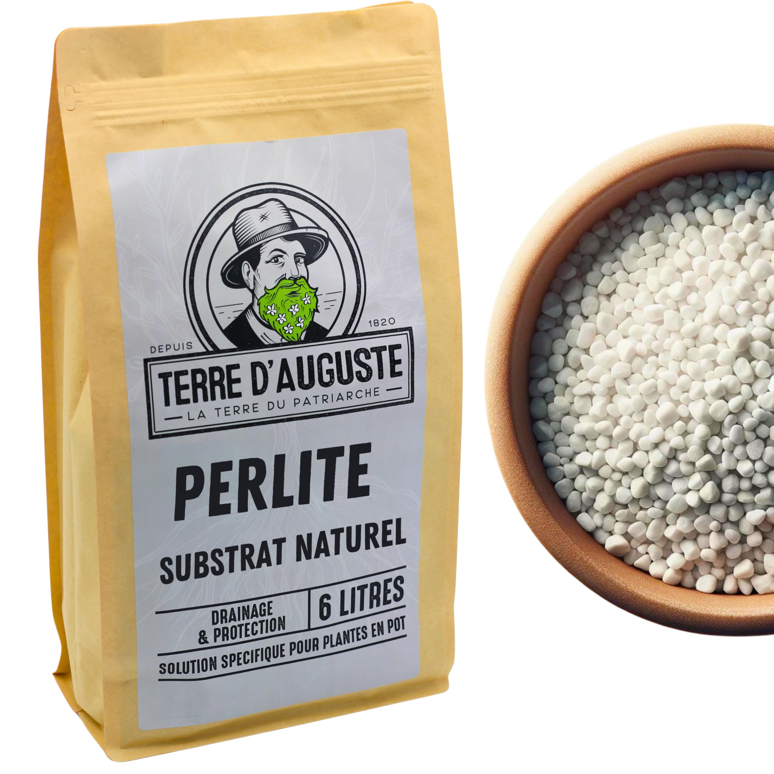 Terre d'Auguste – Perlite pour Plantes et Terrarium 6L – Qualité Supérieure pour Rempotage, Drainage et Aération