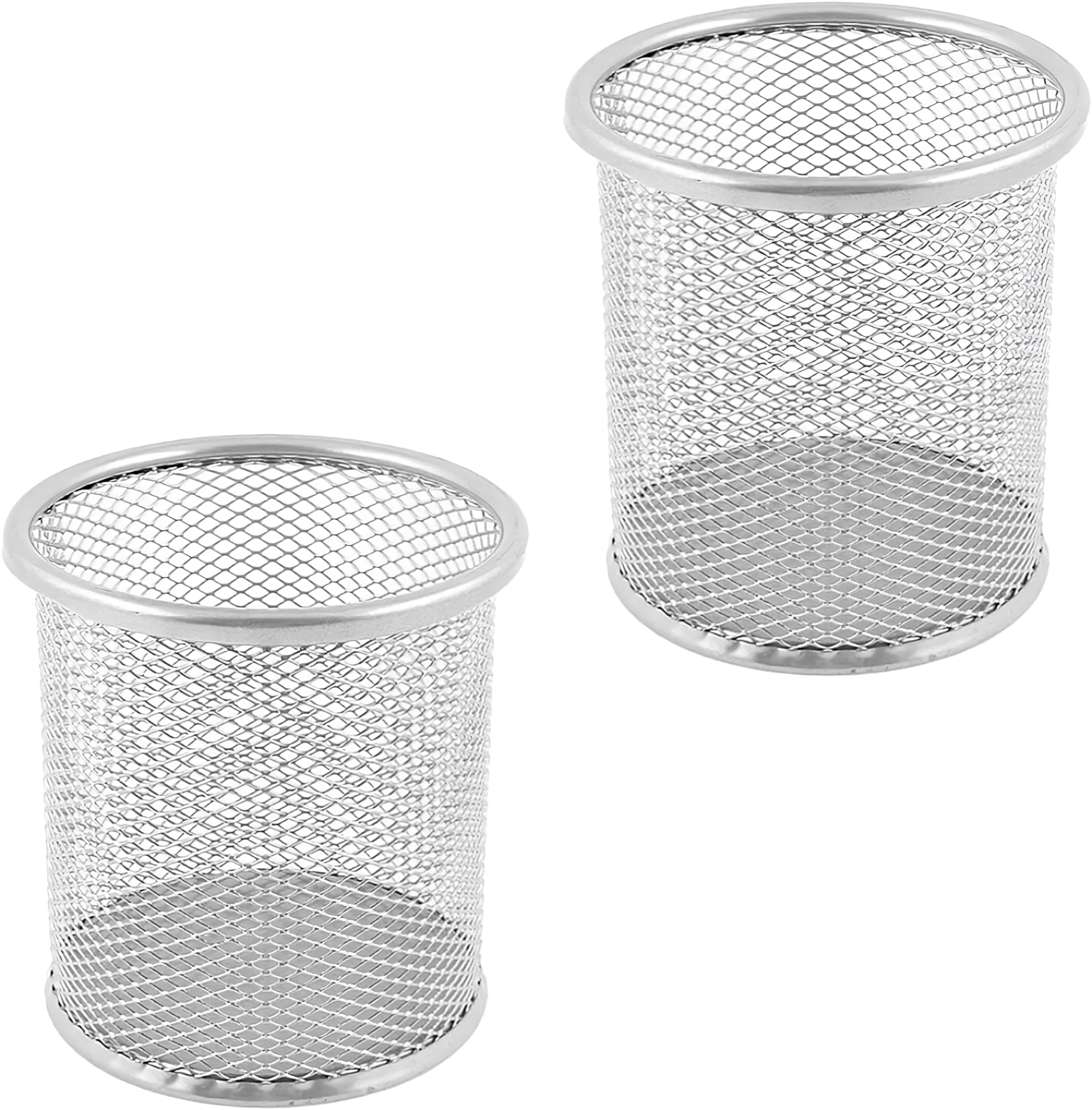 Al FAKHAMAStrong Wire Mesh Pen Cup, Silver Color (Pack of 2) Mesh Desk Organizer Pen Pot Pencil Holders, Pencil/Pen Mesh Pots For Office, Home, Classroom - 2 Count
