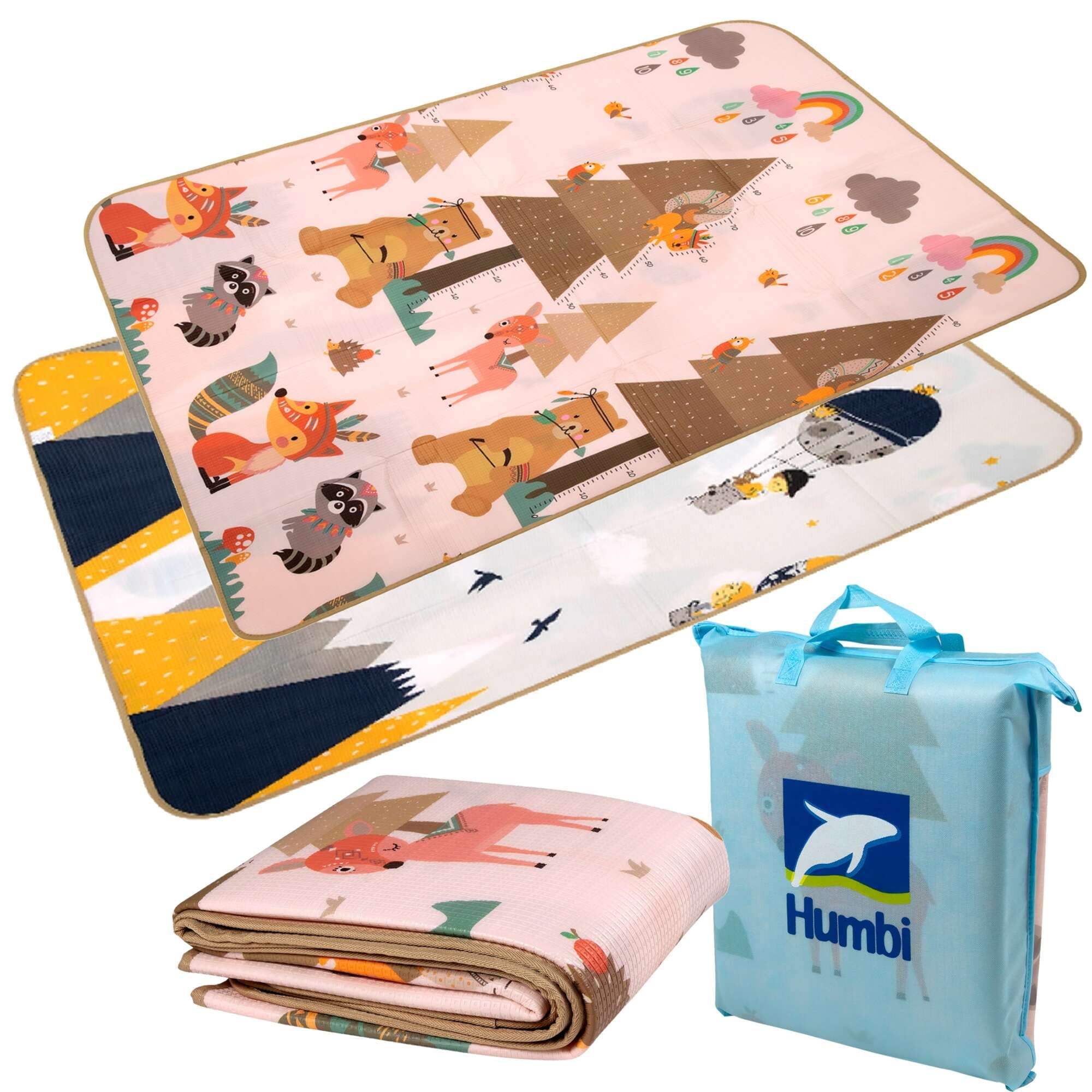 Humbi Alfombra de Juego bebé, Alfombra de Gateo, Espuma EPE, Doble Cara, Enrollable, Lavable, Extra Grande, Alfombra bebé, Antideslizante, 150 x 180 cm Animales de montaña