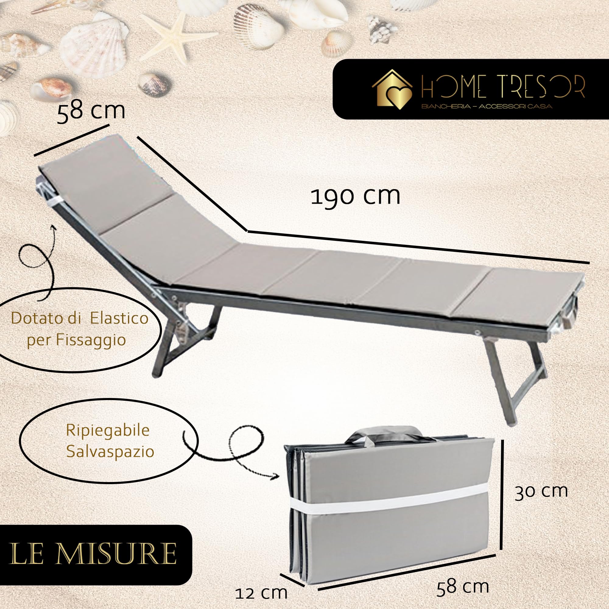 Home Tresor Cuscino Materassino per Sdraio Lettino Prendisole Spiaggia Giardino Imbottito Pieghevole da Esterno con 2 Maniglie Resistente alla SABBIA e all'Acqua IMPERMEABILE Antiumidità - Dove