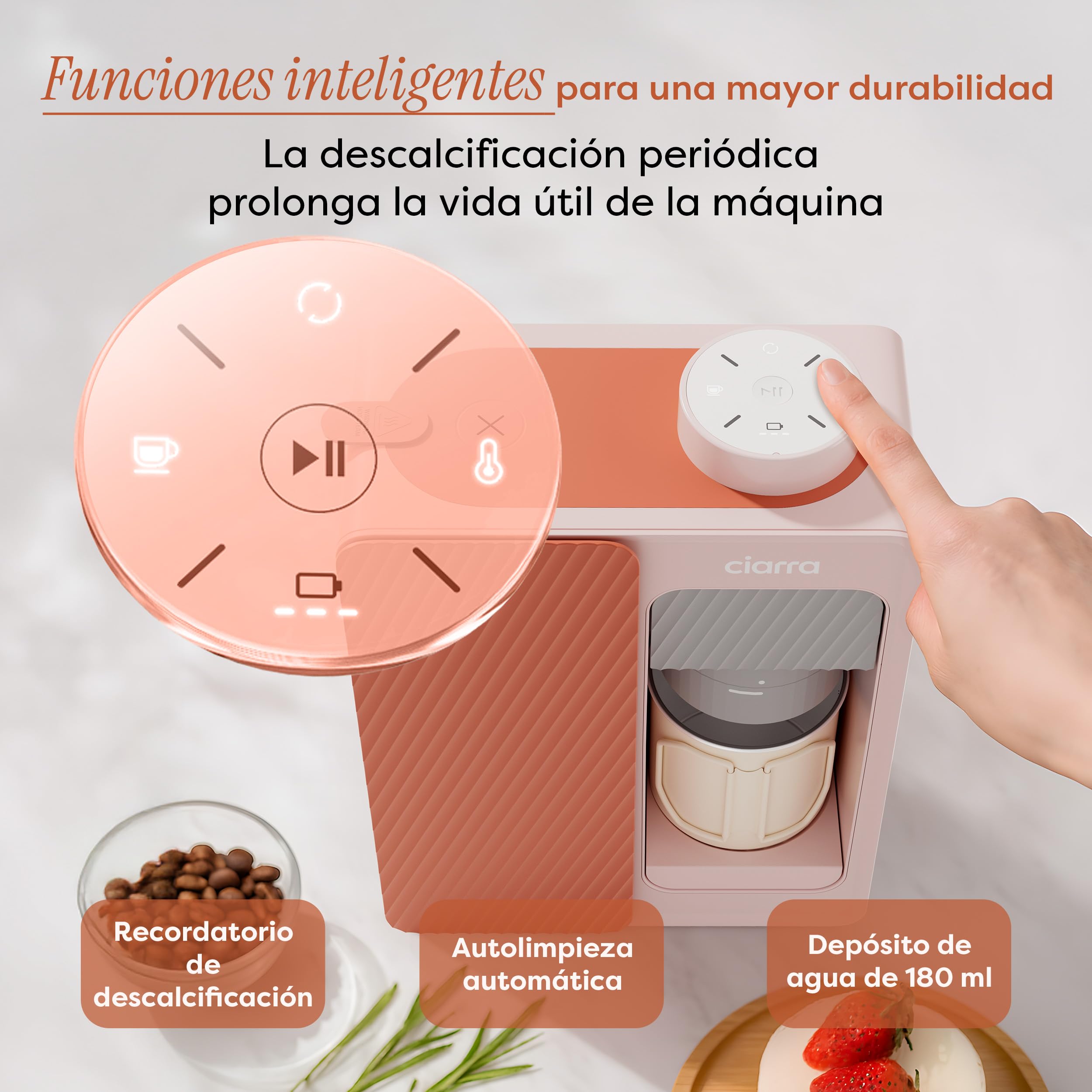 CIARRA BloomBox Cafetera Portátil Espresso de 15 bares Rosa | con Batería y Conexión a la Red Eléctrica, Máquina de Café Recargable Autocalentable para Acampadas y Viajes - CBPCM551-P