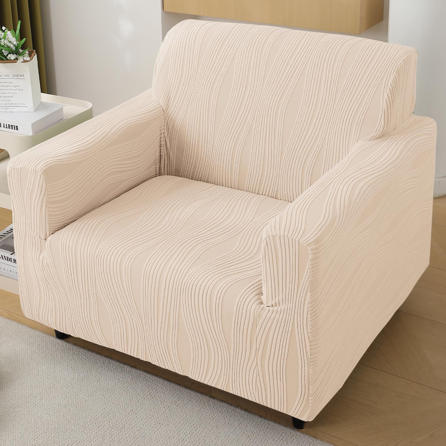 HOKIPO Nestiva Sofa Cover 1 Seater Fully Covered, Skimmed Cream