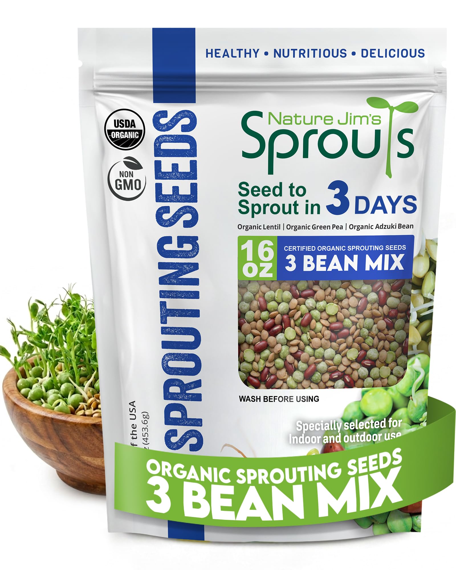 Amazon.com: Nature Jim's Sprouts 3-Bean Seed Mix - Organic Green