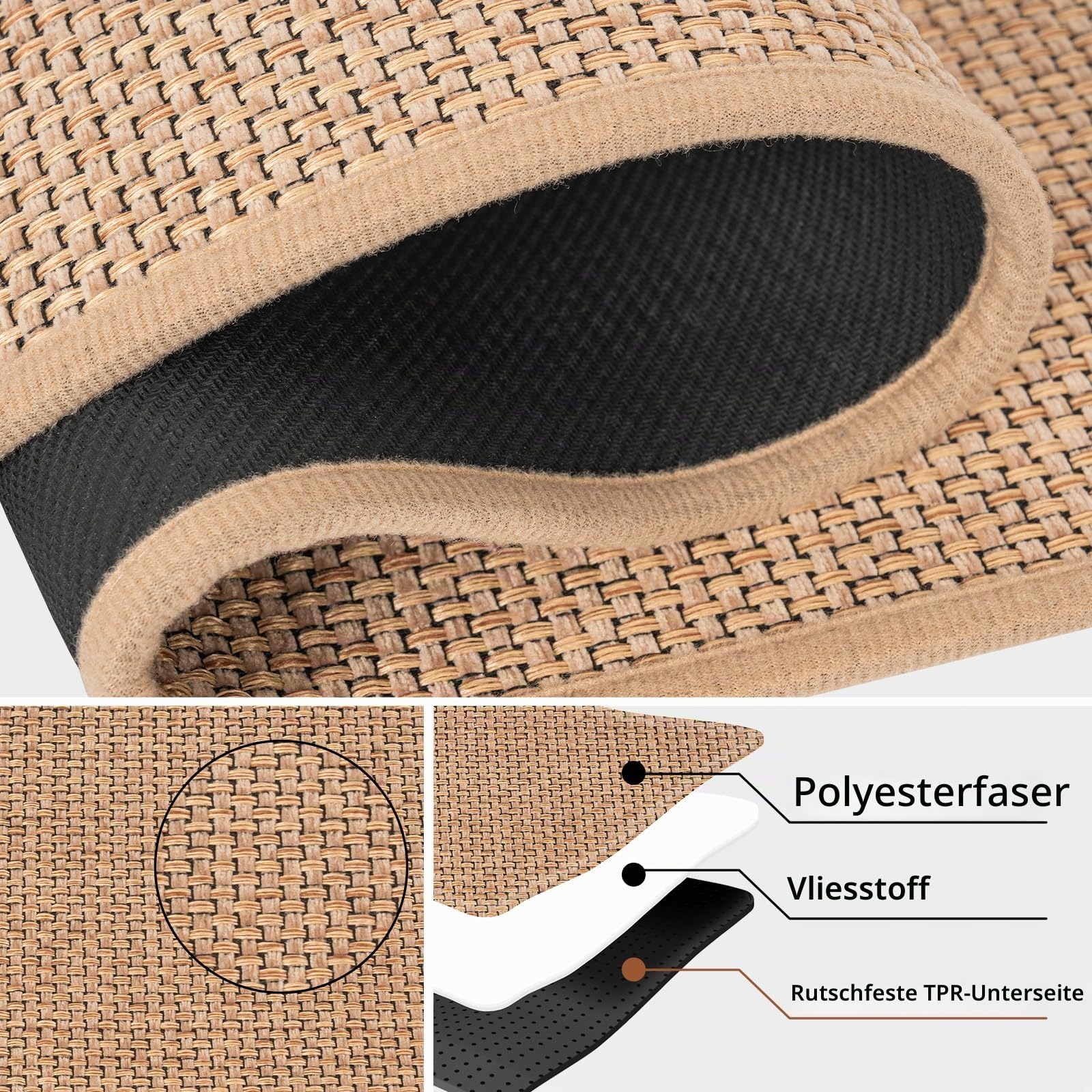 AKOZLIN Leinen Treppenstufen Matten, Maschinenwaschbar,8"×30",15 Stück | Rutschfest für Holzstufen, Für Kinder und Haustiere, Indoor Treppenläufer Beige