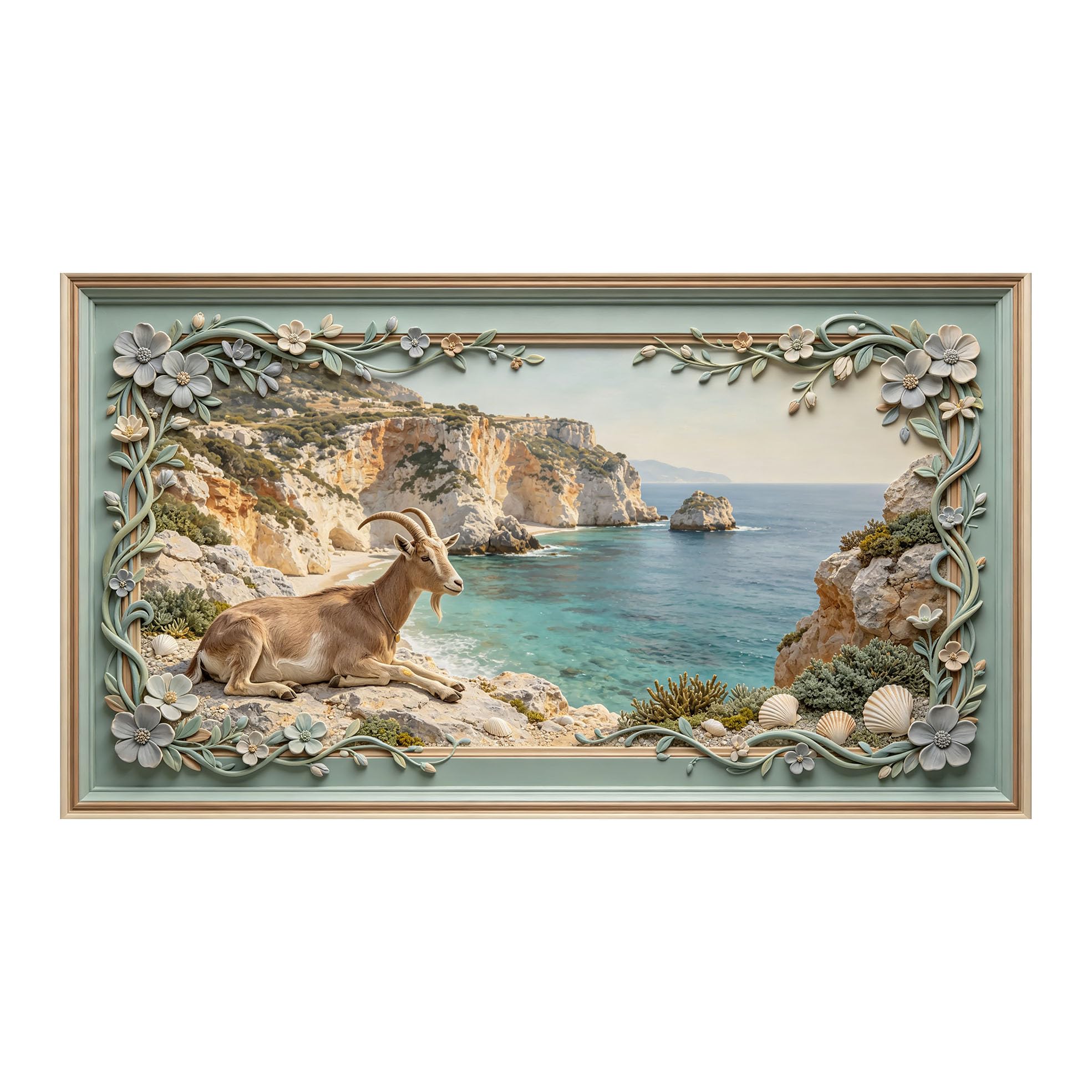 Yzpallescene 3D 3D Framed Wall Art 50cm×90cm Coastal Cliff Seascape Mediterranean Landscape Large Size SelfAdhesive Removable Wall Decor Prints Artwork for Living Room Bedroom Office