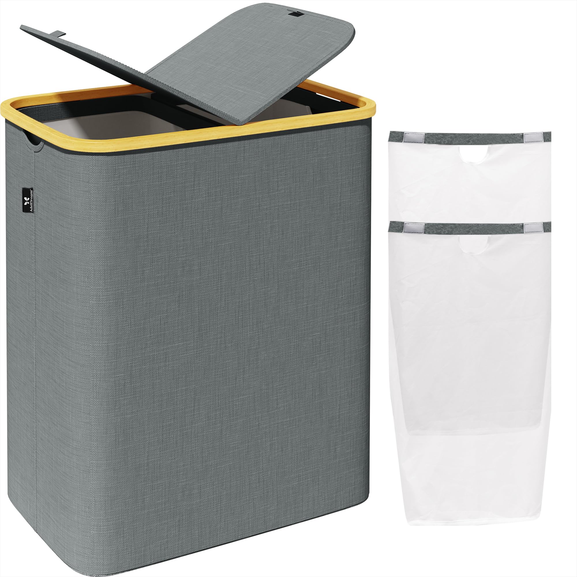 AdelDream 140 L Laundry Basket with Lid 2 Compartments Laundry Basket Laundry Bag Slim Laundry Sorter Laundry Box Laundry Bin Laundry Basket with Lid Laundry Basket Laundry Basket Dark Grey