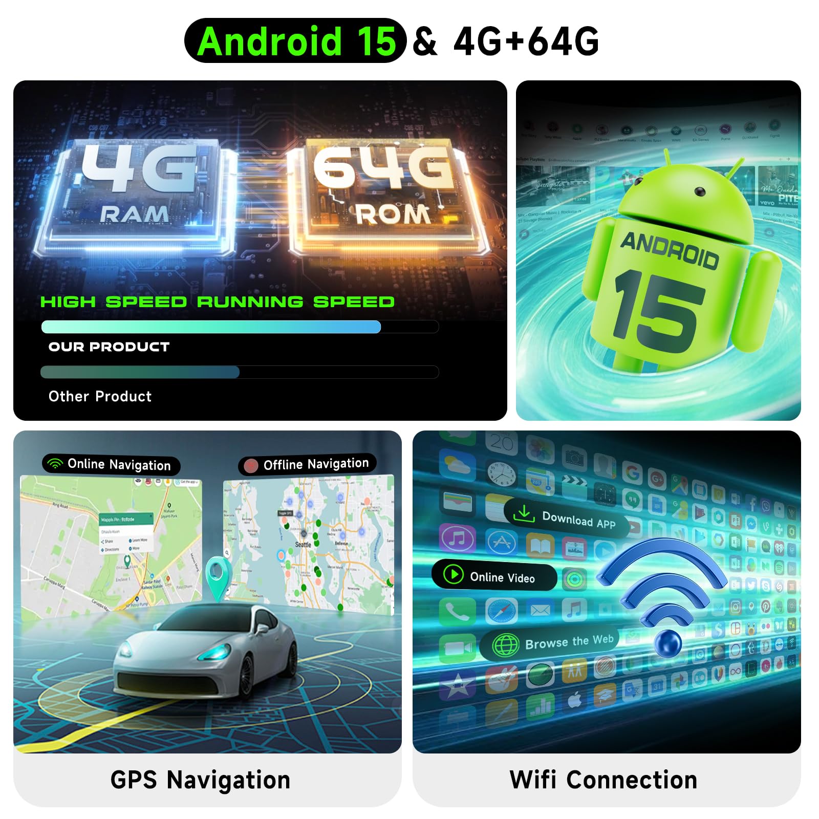 Hodozzy 4G+64GB Radio Coche 1 DIN Android con CarPlay Android Auto Inalámbrico, Pantalla Táctil HD de 7 Pulgadas Retráctil Pantalla 1 DIN con Bluetooth GPS WiFi Mirrorlink FM/RDS Radio USB/AUX Cámara