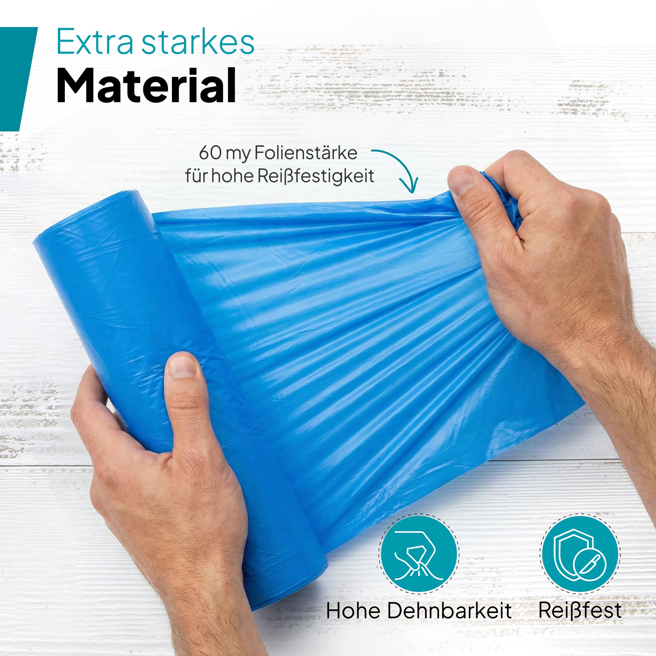Commerline Bolsas de basura de 240 l, 10 rollos (100 unidades), color azul, 125 x 100 cm, resistentes a roturas y a prueba de fugas, para el hogar, oficina, comercio y gastronomía