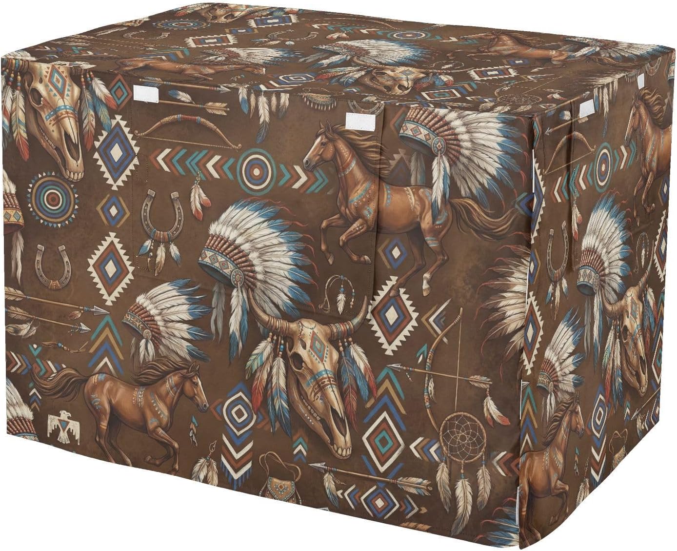 Duty 600D Silver Coated Dog Crate Cover, Water-Resistant Ethnic Pattern Pet Kennel Canopy with Mesh Windows for Optimal Ventilation, Universal Fit for Standard Wire Cage, Indoor & Travel