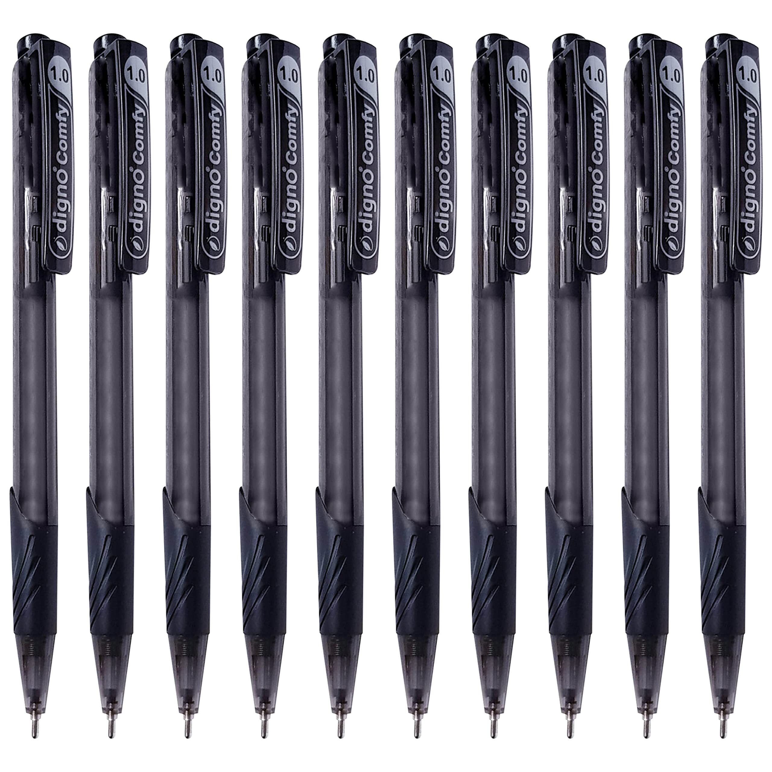 ComfyTRP Retractable Ballpoint Pens, BLACK, Medium Point (1.0mm), Pack of 20, Smooth Ball Pens, Rubber Grip, Perfect for School Home Office Use, iZOFAX