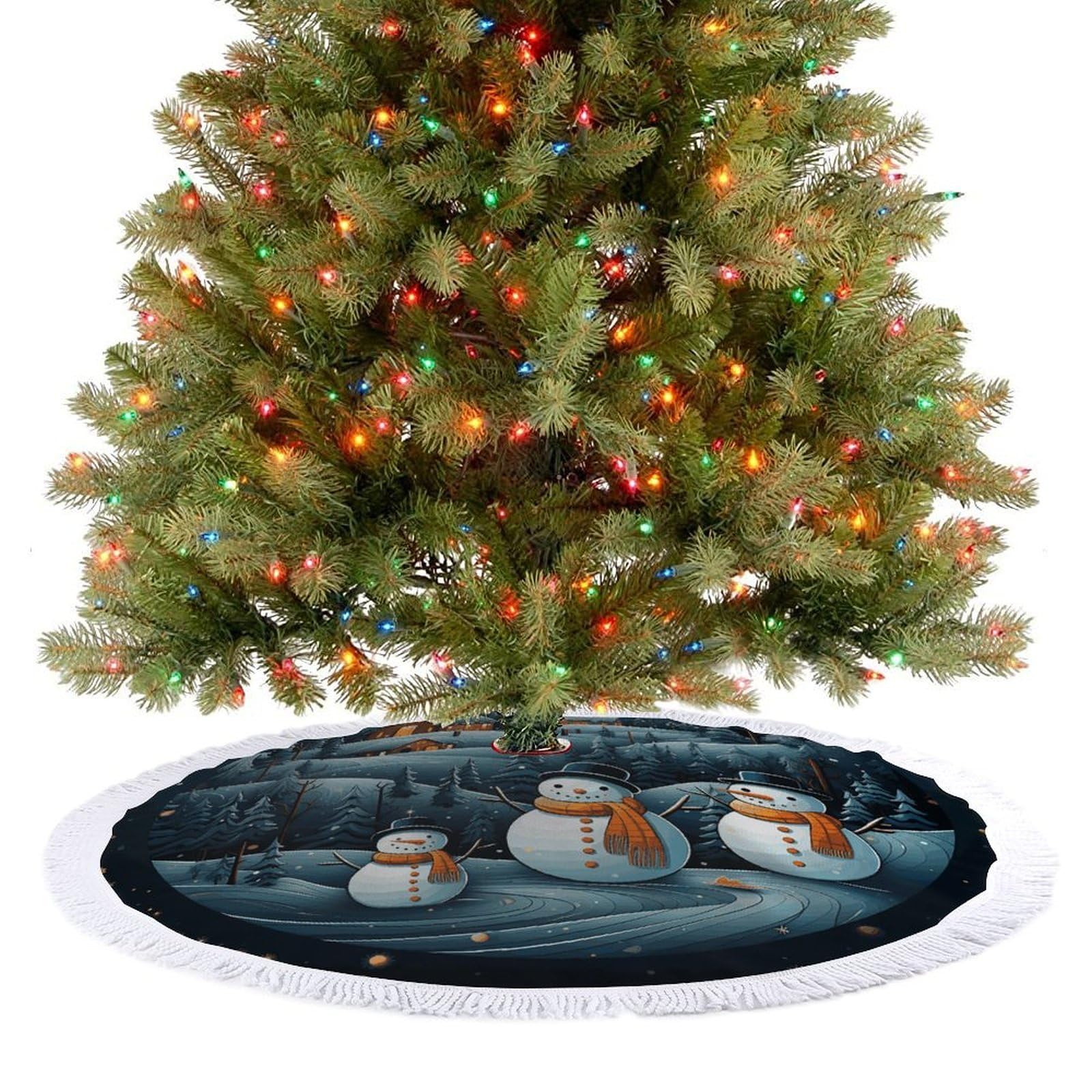 Christmas Santa Penguin Christmas Tree Skirt 36"x36" Rustic Xmas Tree Mat with Tassel Ornament Christmas Trees Cover Skirt Mat for Evergreen Trees Ornament Winter Holiday Mats Decorations