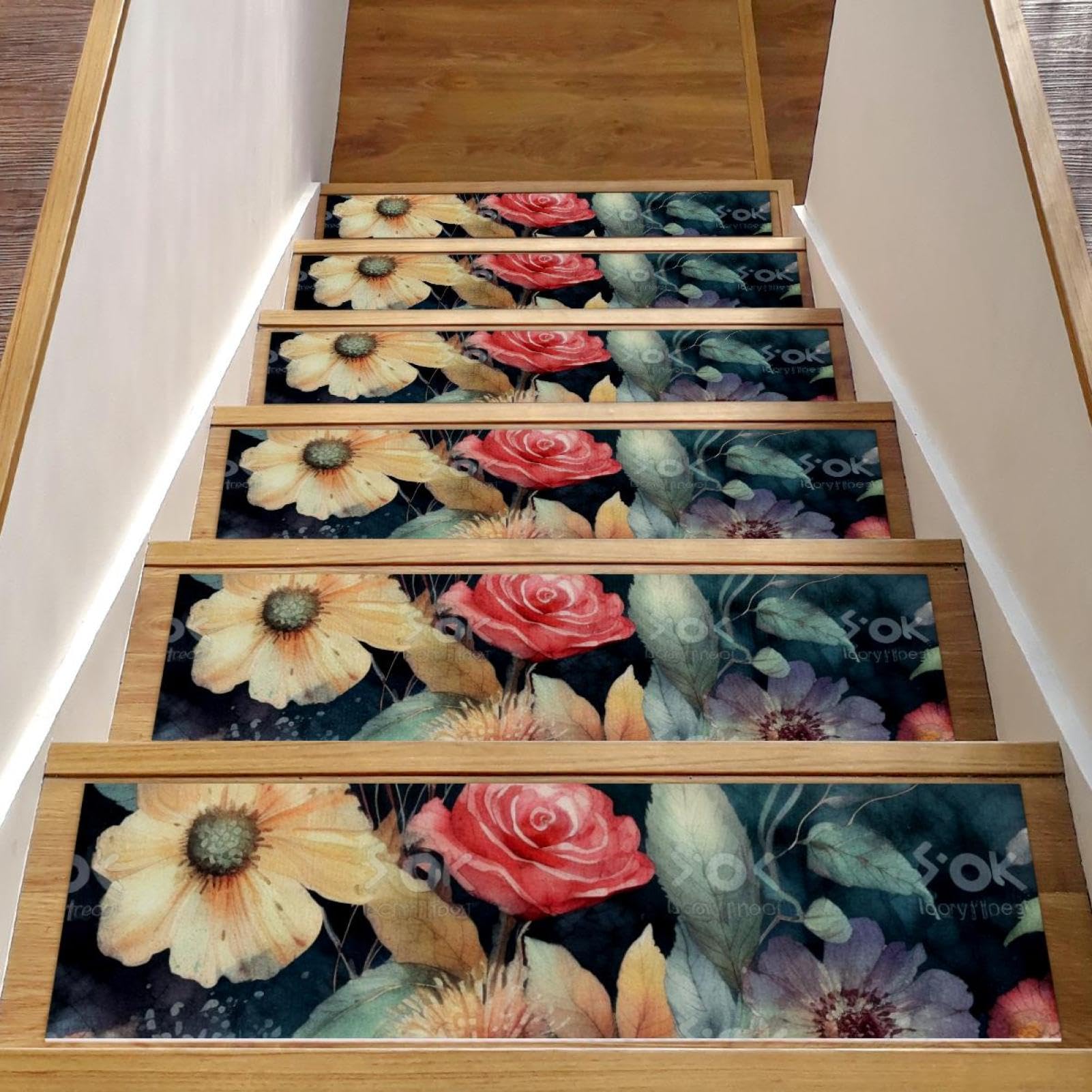 Tapis de marche antidérapant floral évite les chutes sur escalier en bois