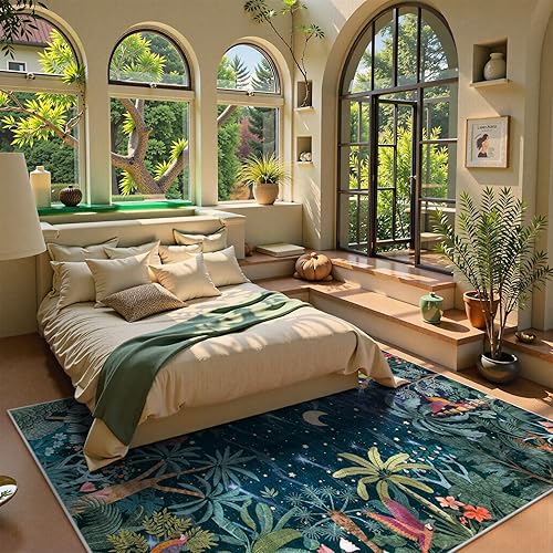 Miniatura 3 de Lahome Alfombra verde selva de medianoche, lavable de 8 x 10 pies, para dormitorio, sala de estar, alfombra de bosque suave para niños, para sala de