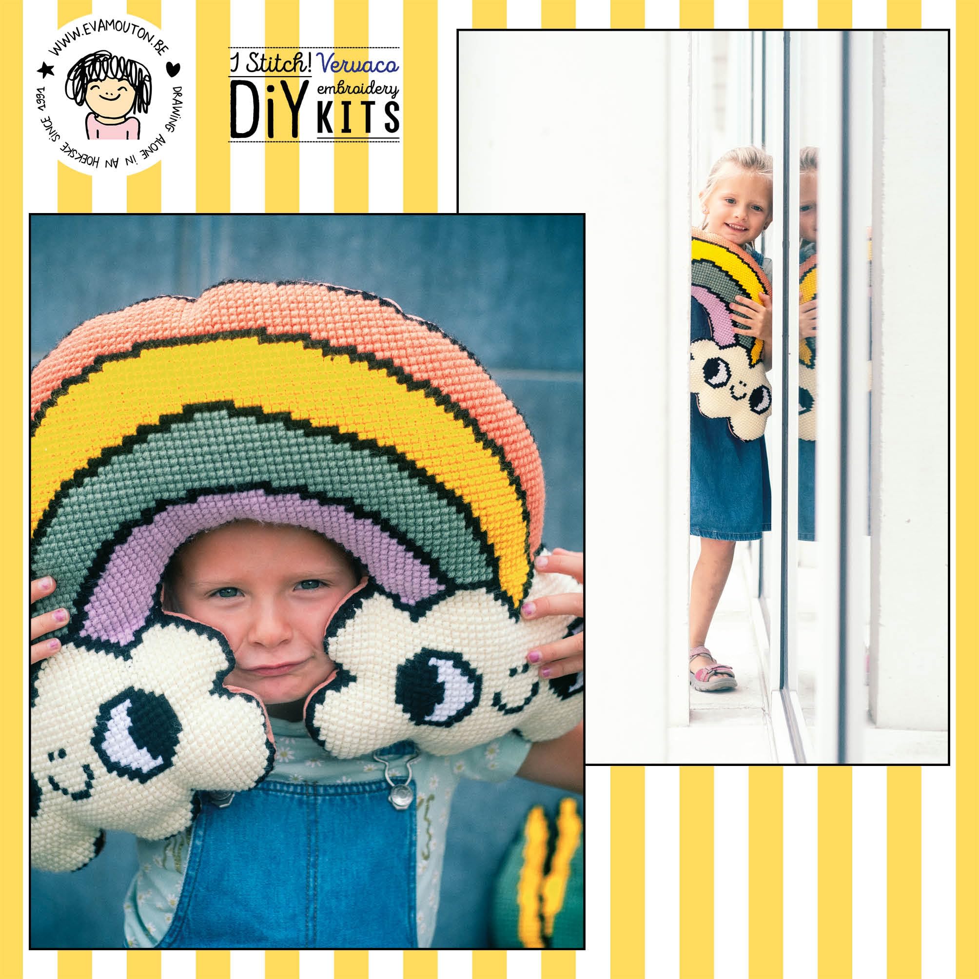 VERVACOZestaw do Haftu Krzyżykowego Poduszka z TyłemTĘCZA Kanwa z Nadrukiem 61 x 41 cm Gruba Włóczka Akrylowa Zrób to Sam Dekoracja Domu DIY Cross Stitch Kit