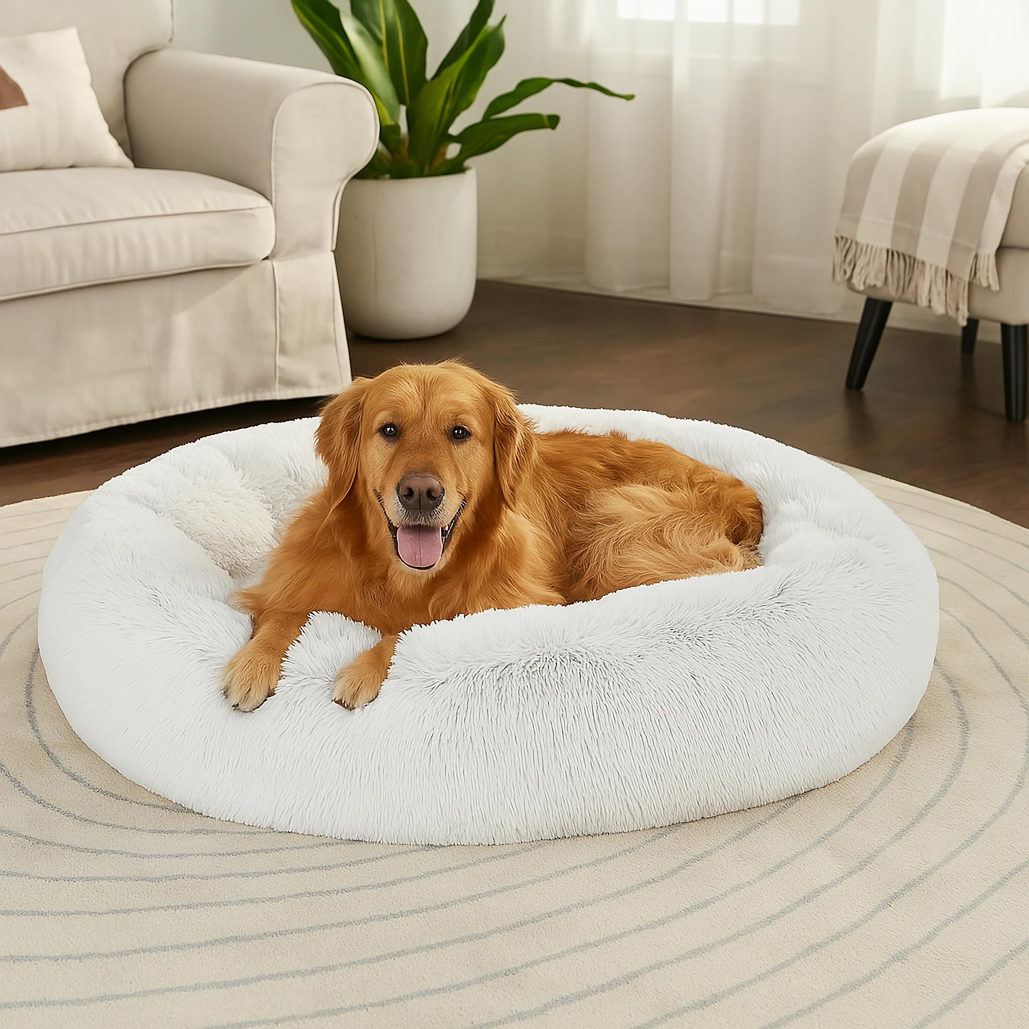 Beruhigendes Donut-Katzenbett, flauschiges, rundes Plüsch-Hundebett, gemütlich, weich, waschbar, Kissen, selbstwärmendes Haustierbett mit rutschfester Unterseite, Anti-Angst, schlafendes Kuschelnest