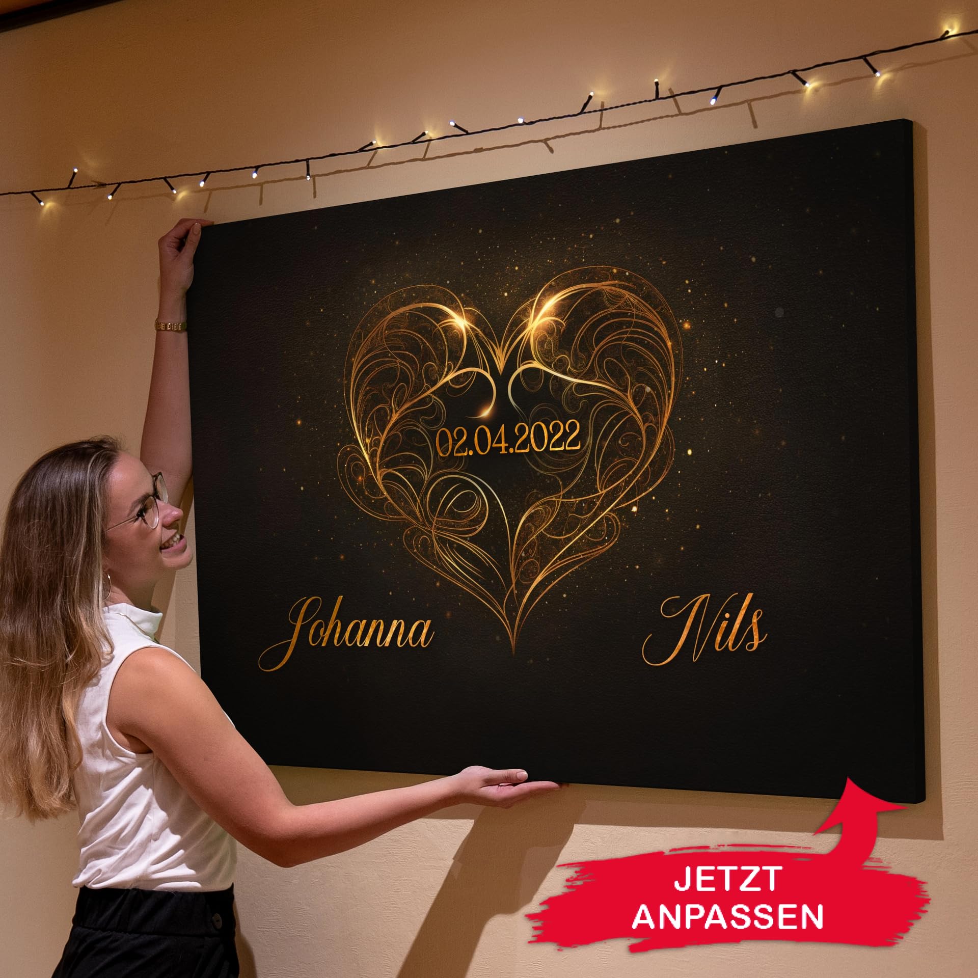 Liebesleinwand Leinwandbild personalisiert | Leinwand gestalten mit Namen und Datum Geschenk für Partner | Elegante Liebe