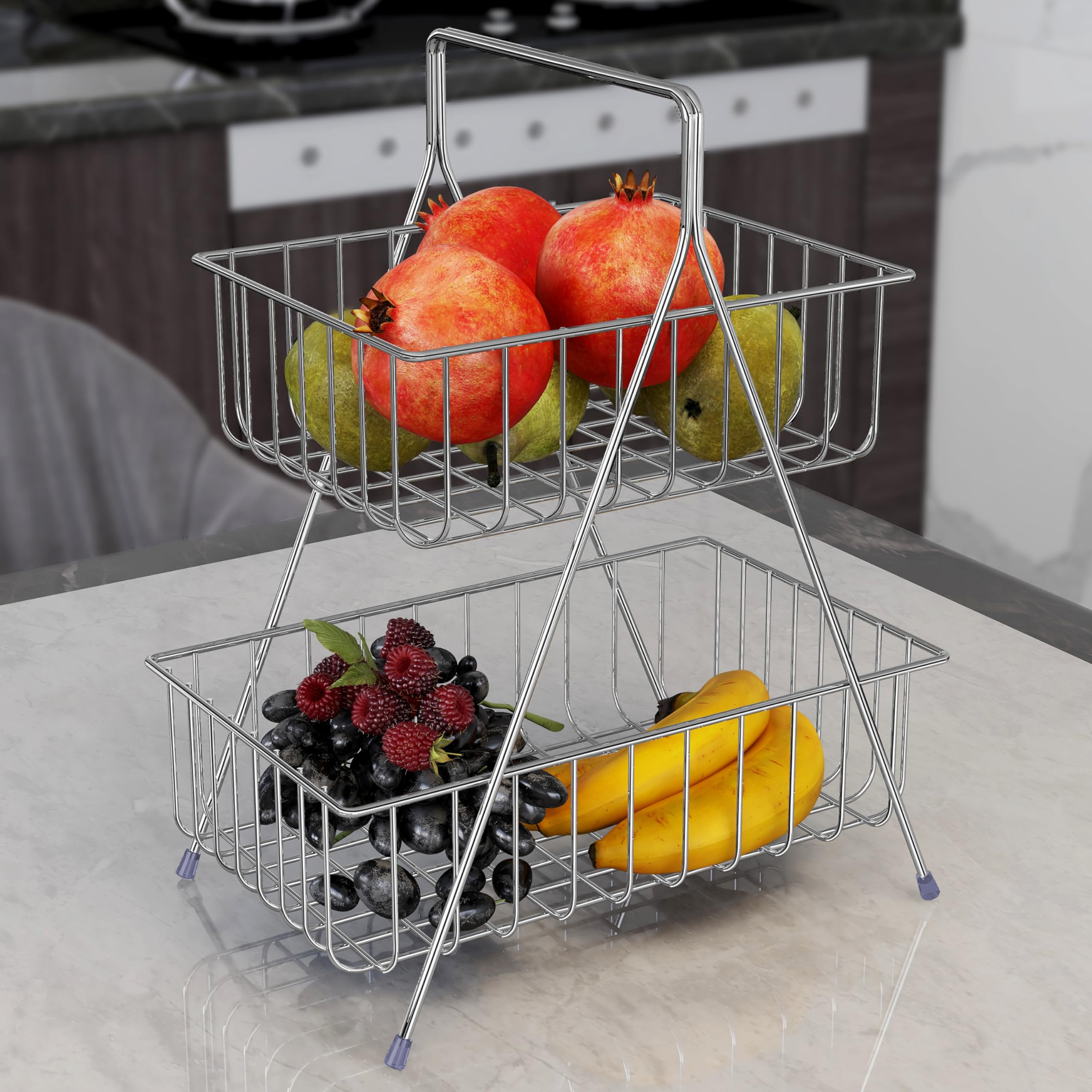 Planet High Grade Steel 2-Tier Fruit & Vegetable Basket for Dining Table/Kitchen Fruit Basket/Vegetable Organiser/Bowl/Countertop Fruit Rack (Chrome) (B0CQT3BKX4) Amazon Price History, Amazon Price Tracker