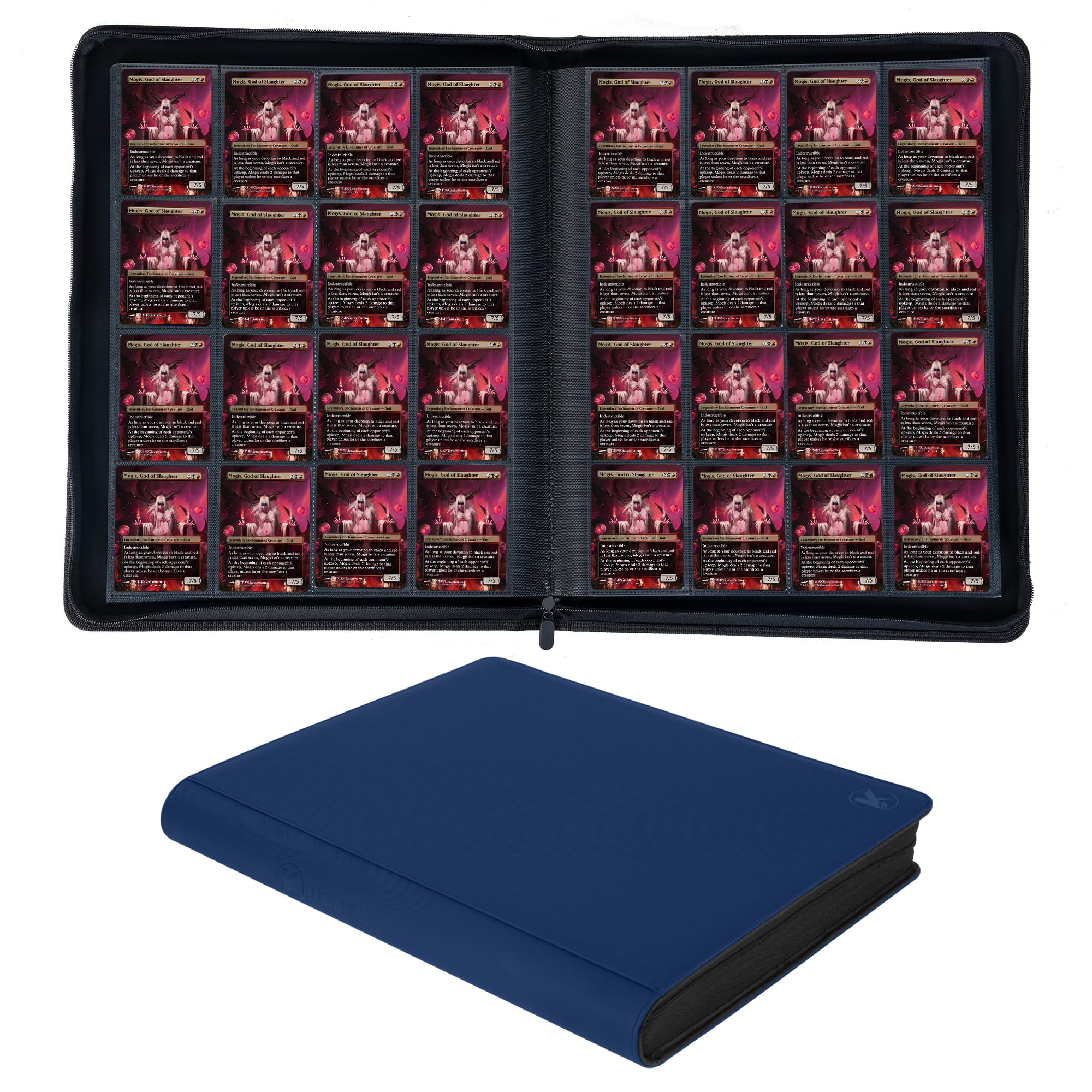 KUOOKING 1408+ Pockets Trading Card Binder, 16-Pocket Card Ablum Compatible with MTG,Sports Cards & Other Standard Size Trading Card (Navy Blue)