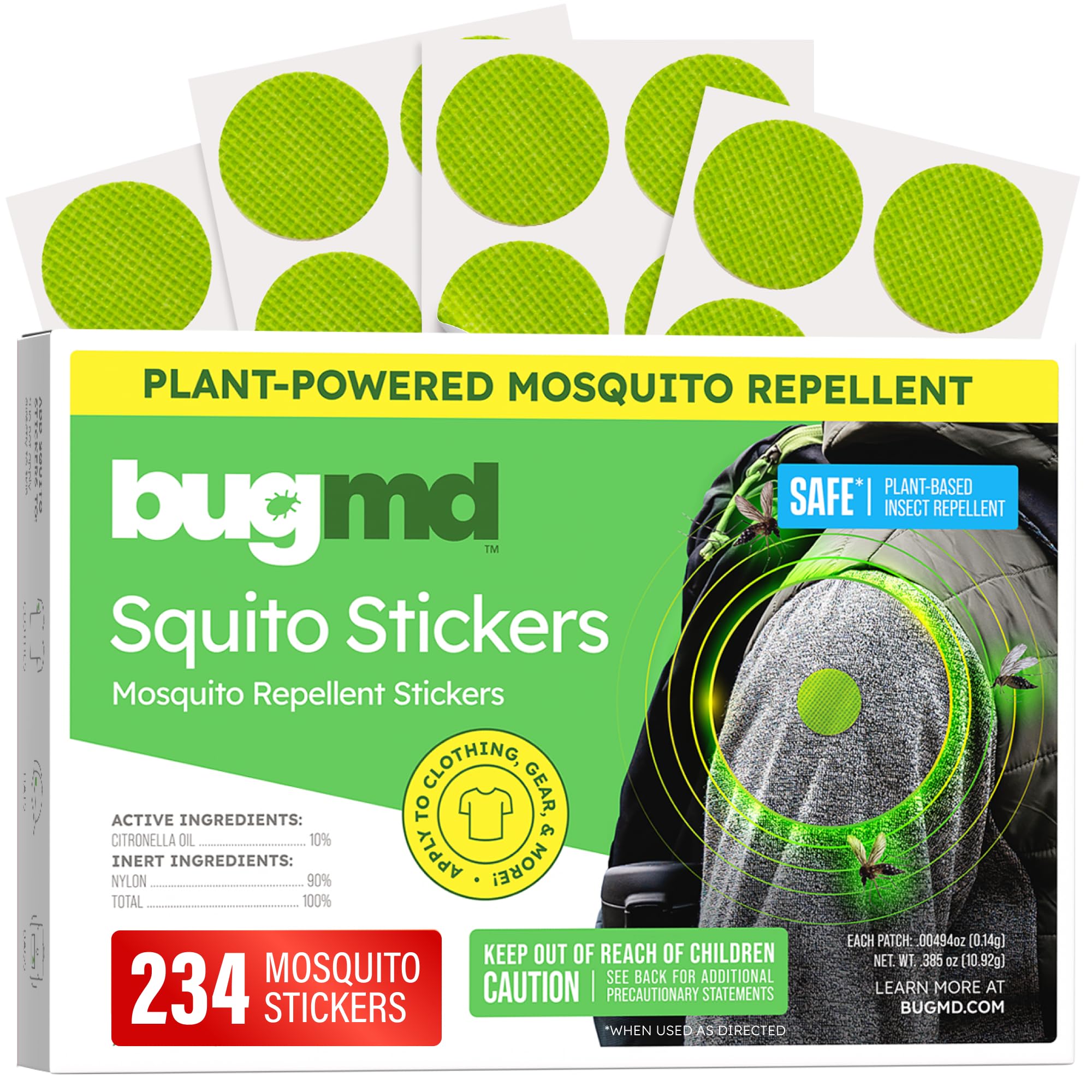 BugMD Squito Stickers Mosquito Repellent Patch for Adults (234 Stickers), Safe & Effective Insect Repellent Patches for Toddlers, Kids, Camping, Beach & Outdoor Essentials