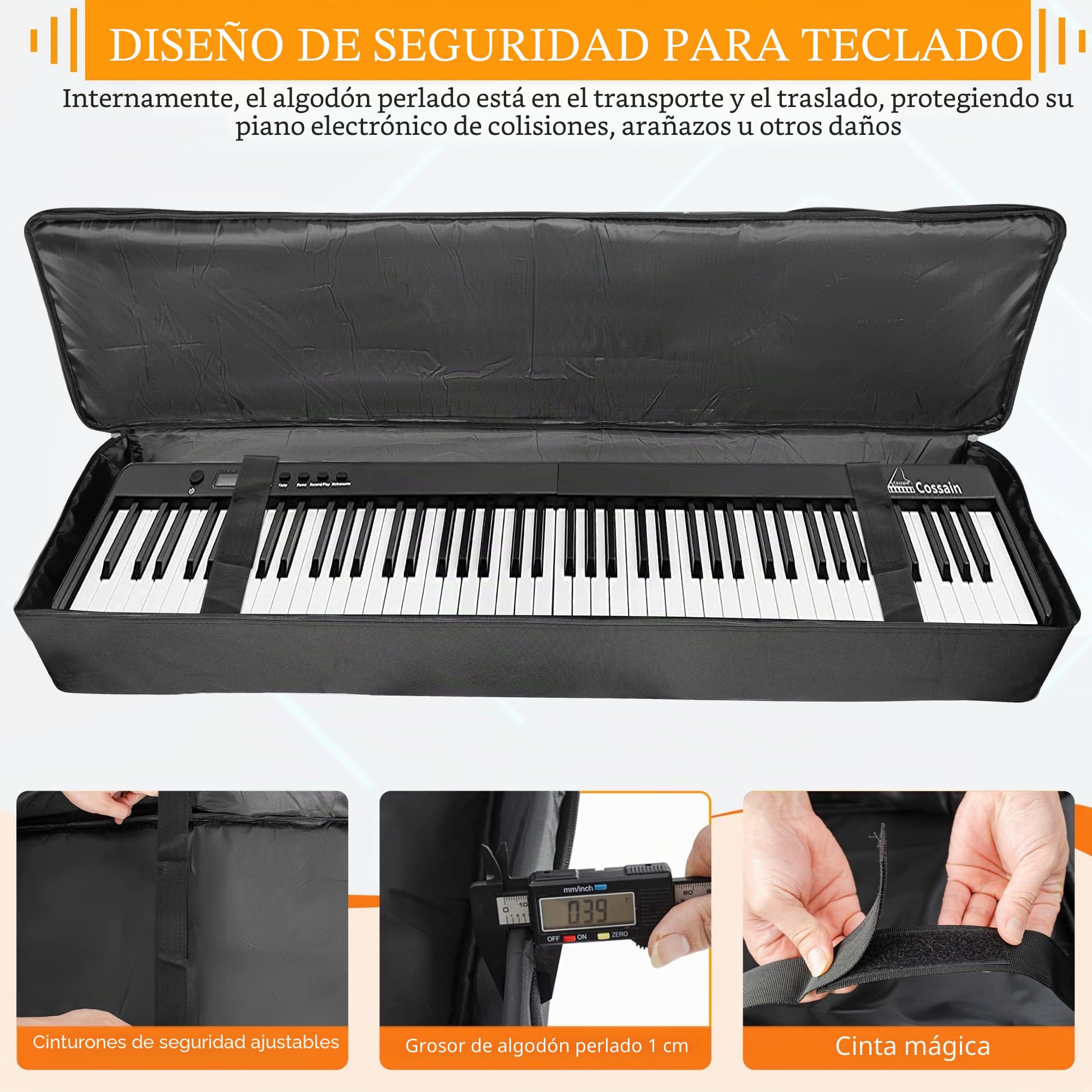 AKOZLIN 49/61/76/88 Slim / 88 Key Keyboard Case Electric Piano Keyboard Bag Portable Keyboard Gig Bag 600D Oxford Cloth with Adjustable Straps and 5-Pocket for Keyboard Accessaries